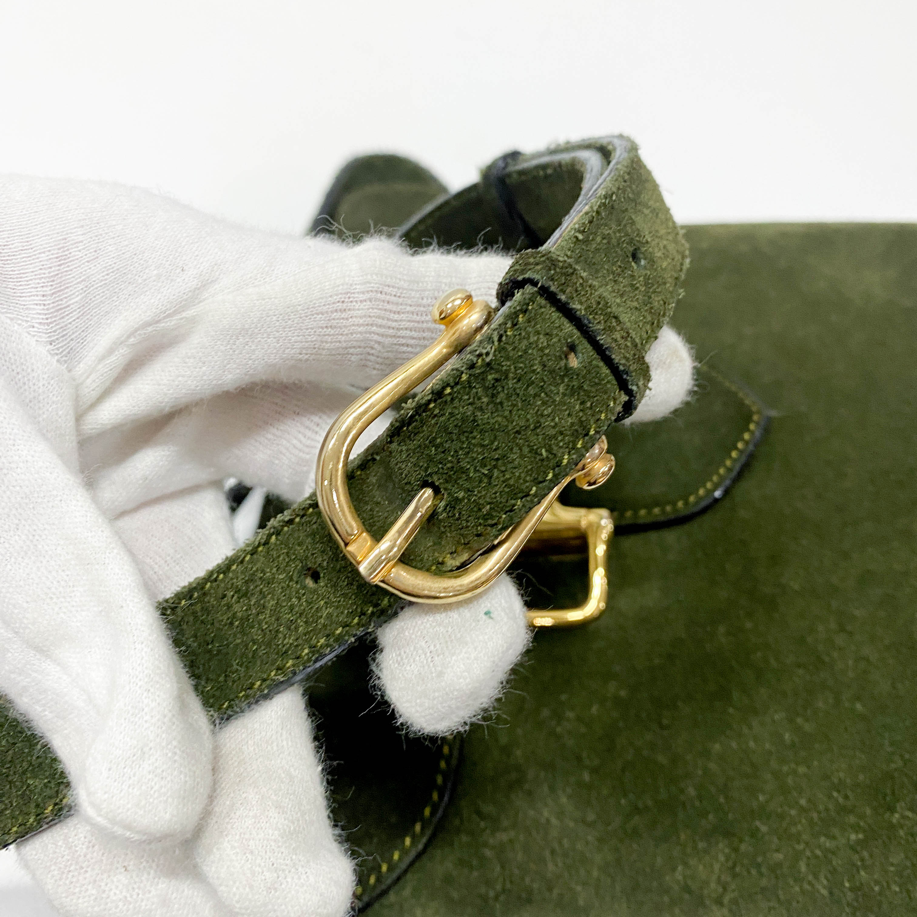 Horsebit Green Suede Shoulder Bag