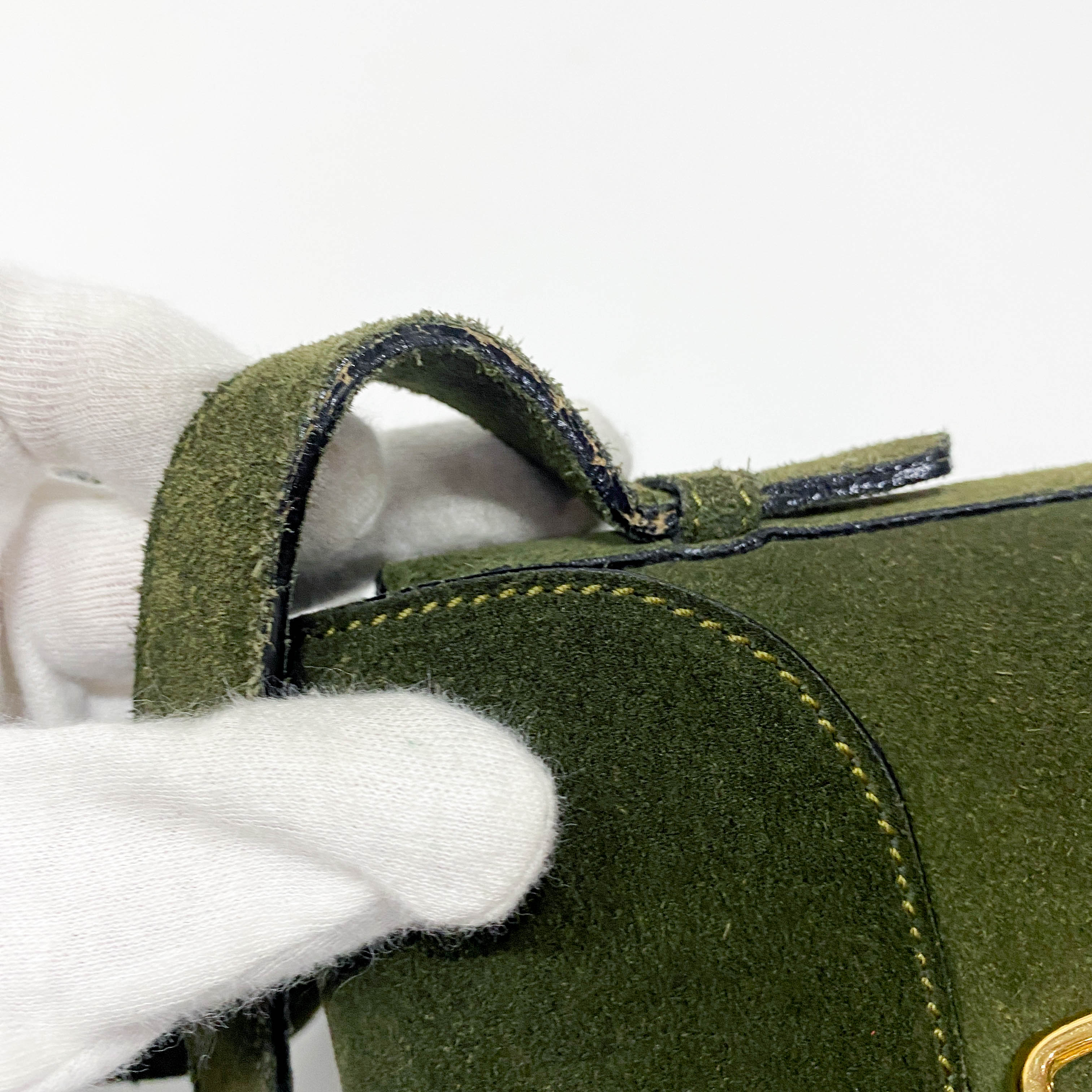 Horsebit Green Suede Shoulder Bag