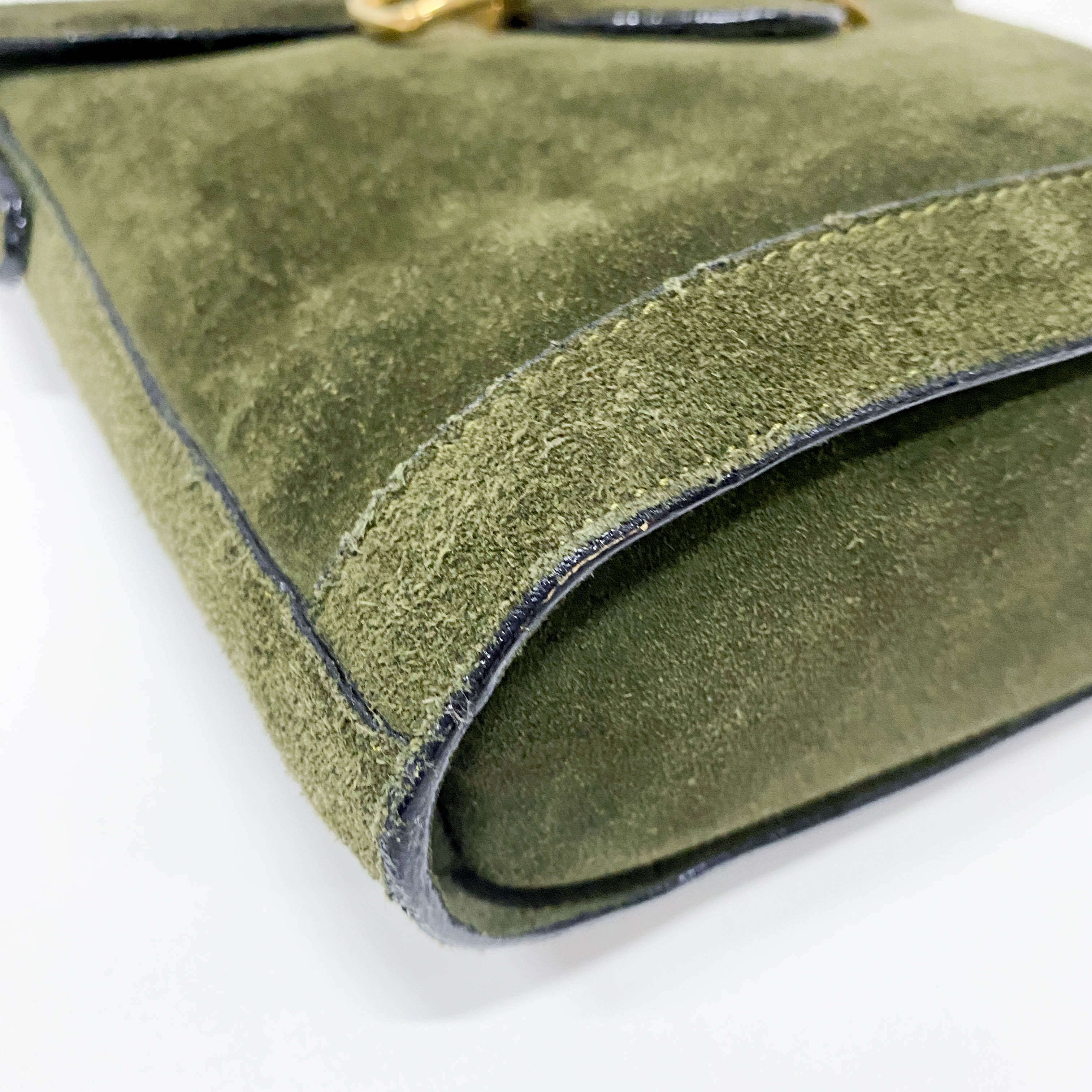 Horsebit Green Suede Shoulder Bag