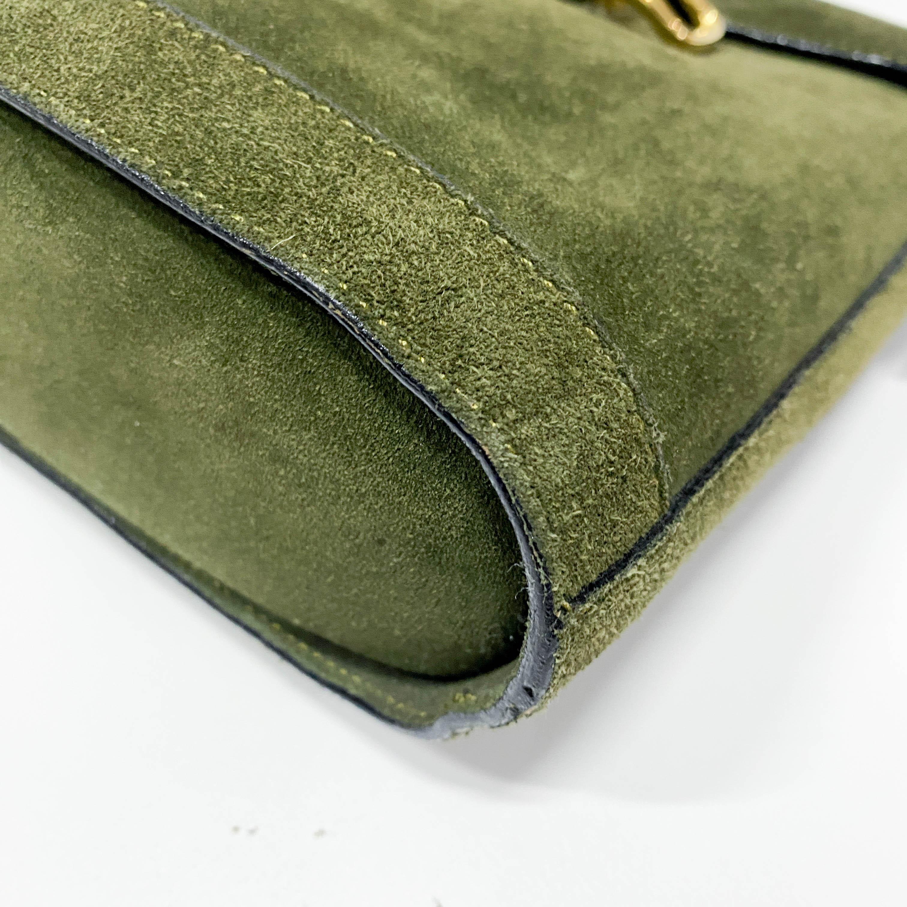 Horsebit Green Suede Shoulder Bag