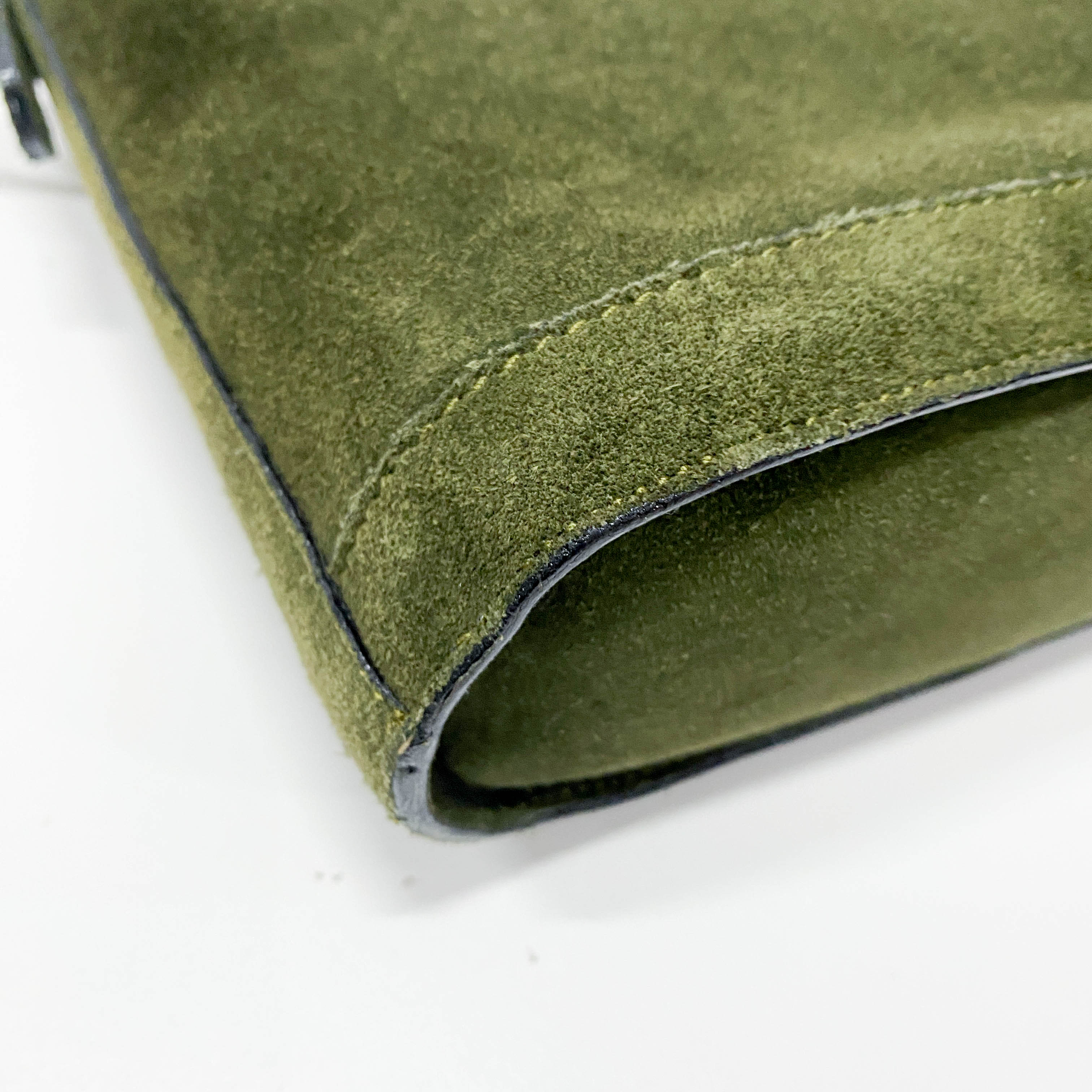 Horsebit Green Suede Shoulder Bag