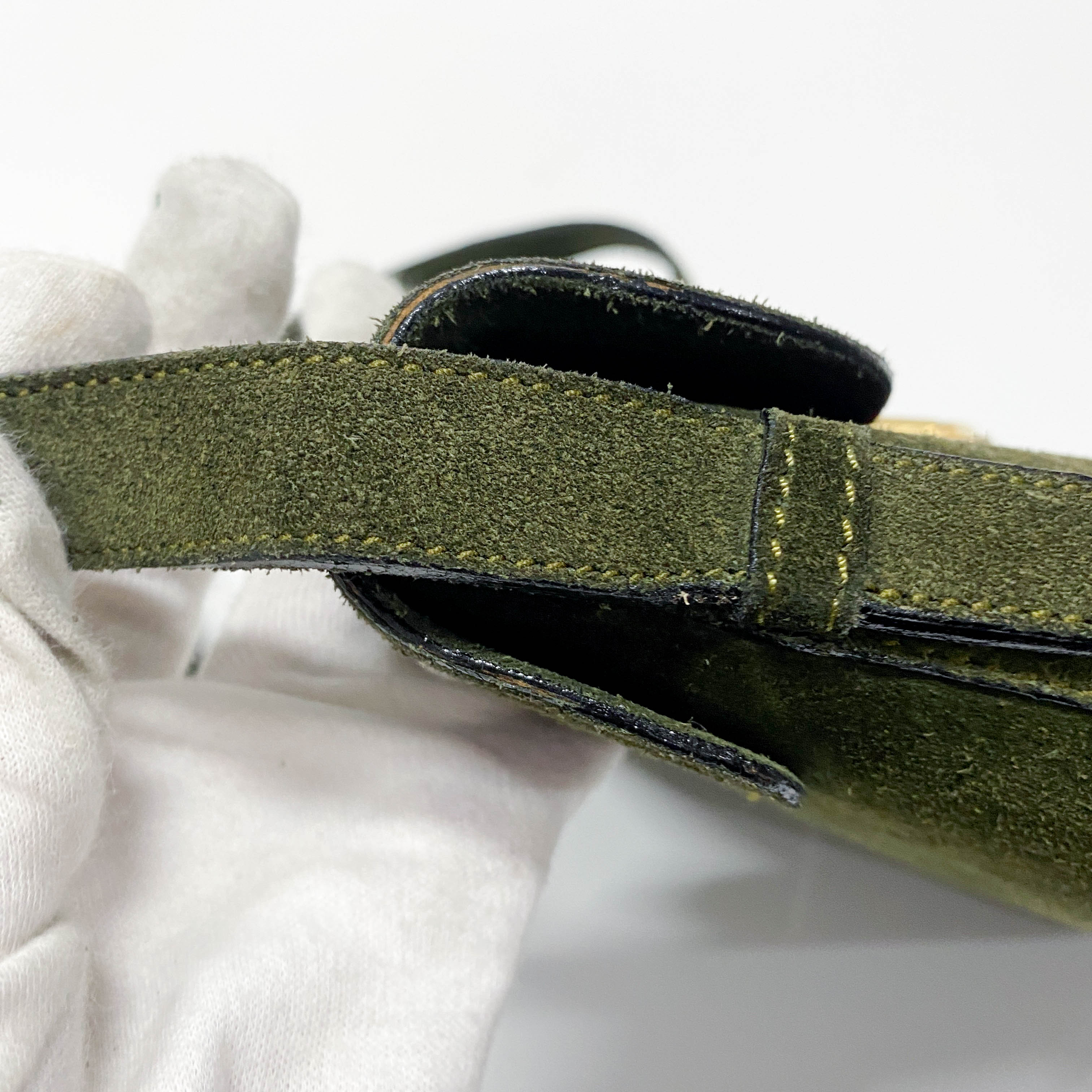 Horsebit Green Suede Shoulder Bag