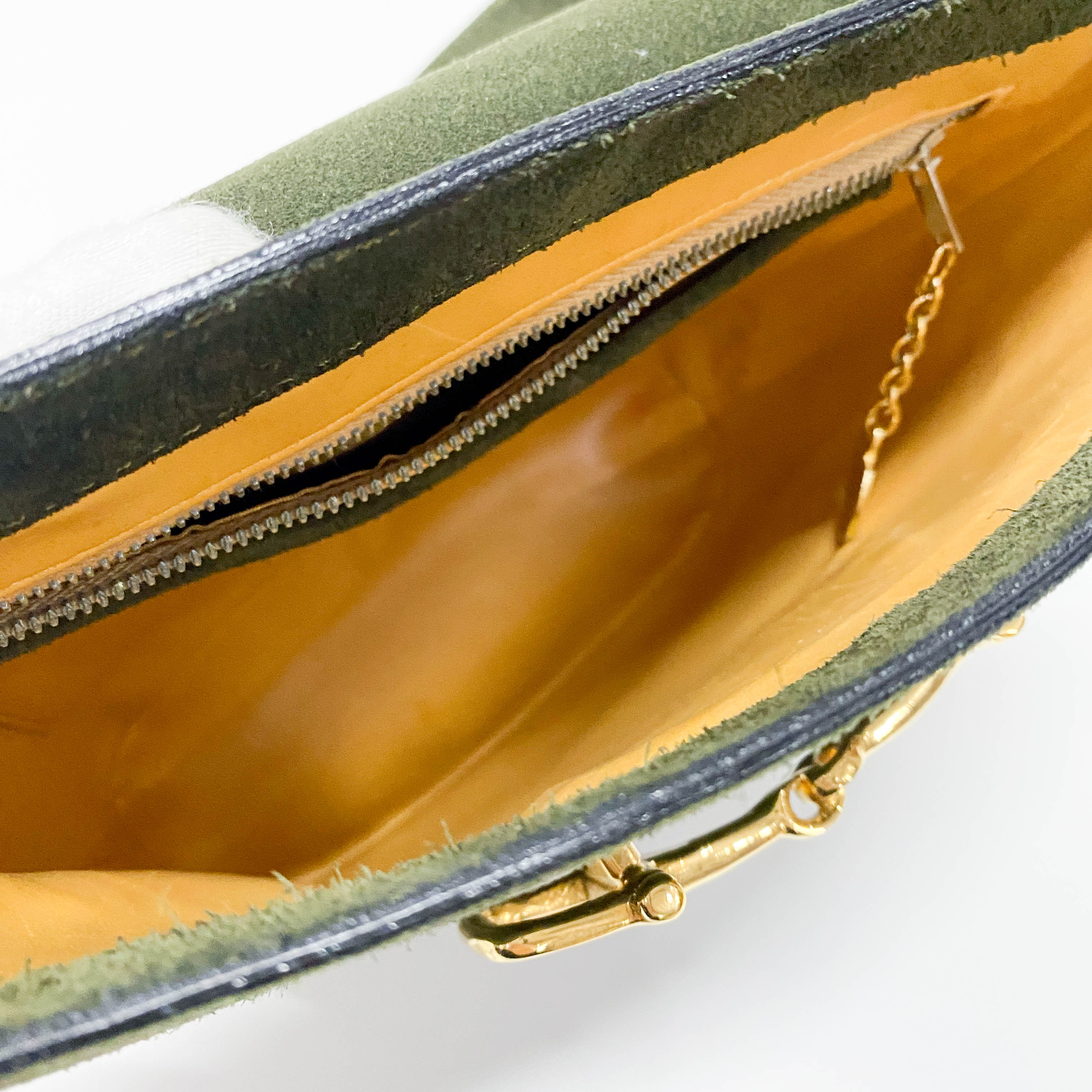 Horsebit Green Suede Shoulder Bag