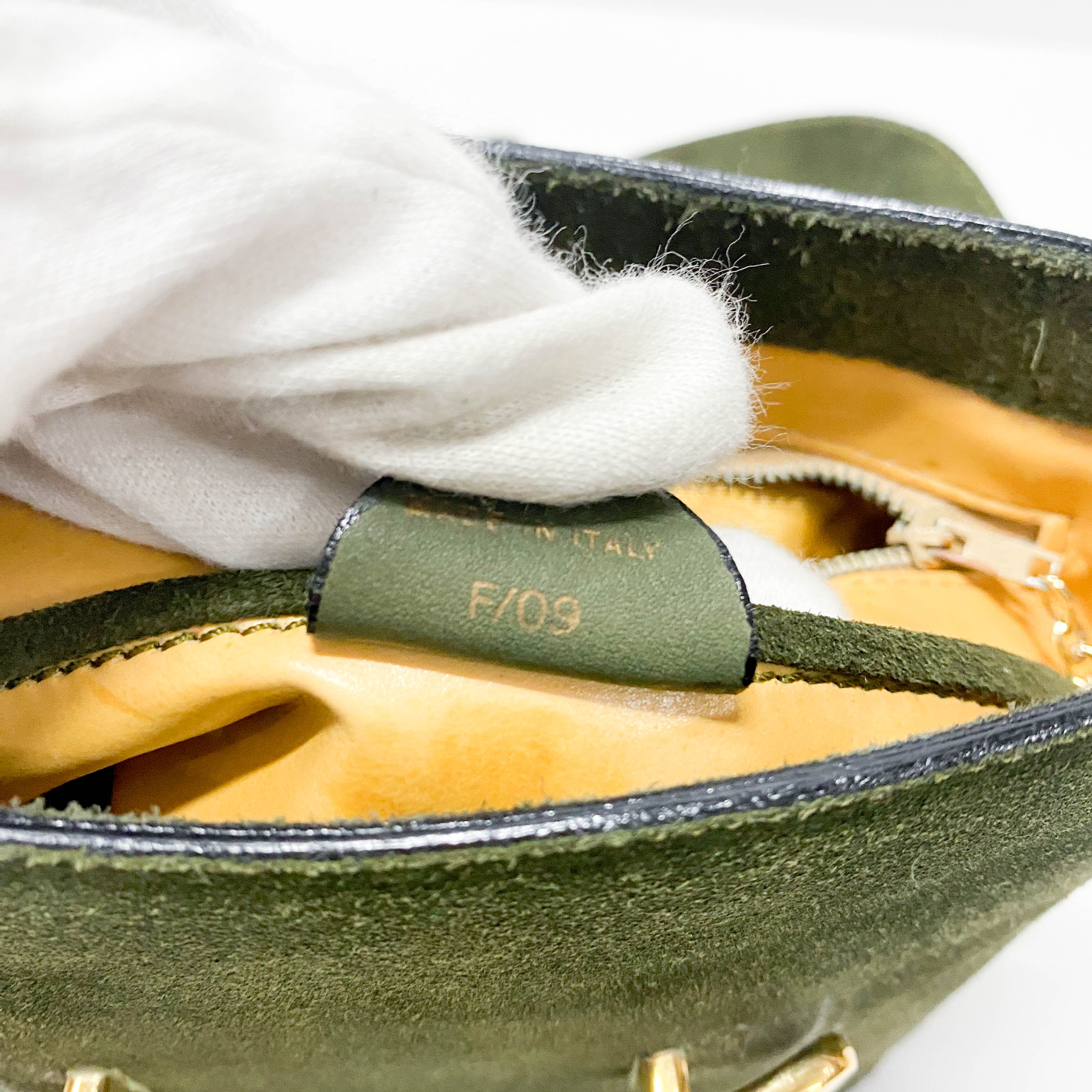 Horsebit Green Suede Shoulder Bag