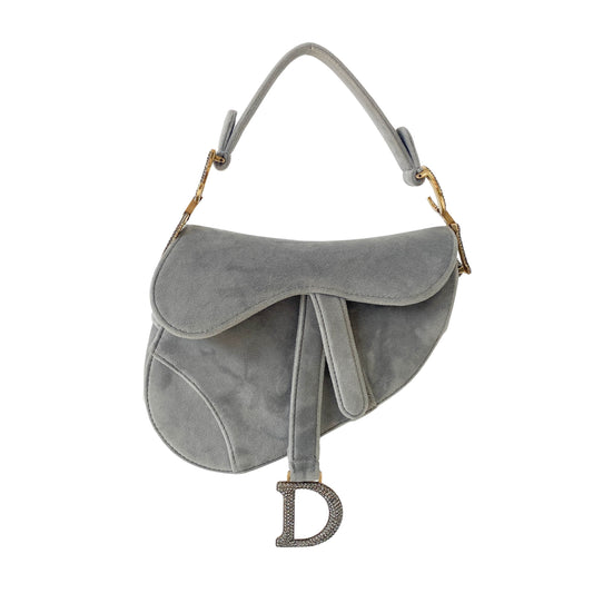 Mini Saddle Grey Velvet Bag
