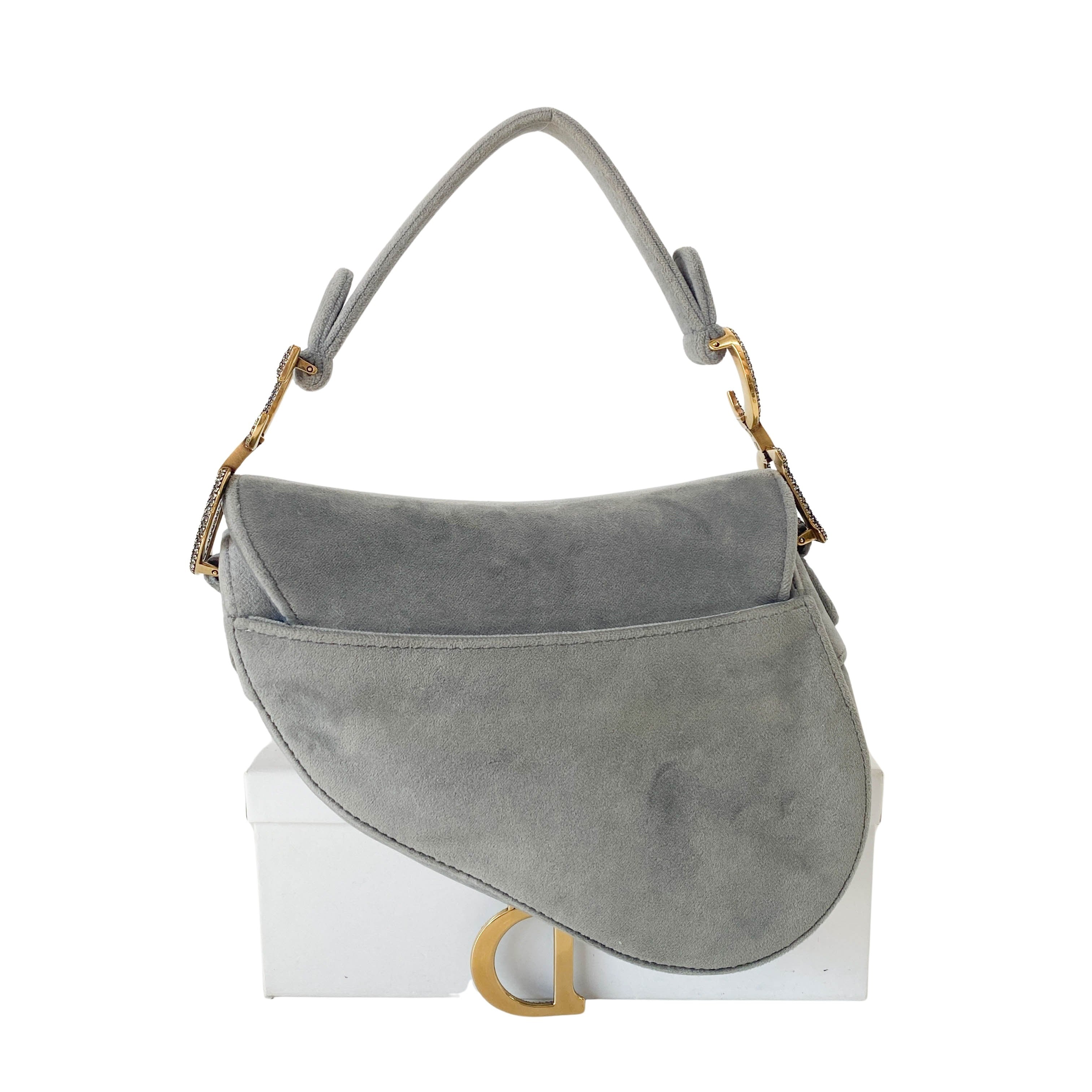 Mini Saddle Grey Velvet Bag