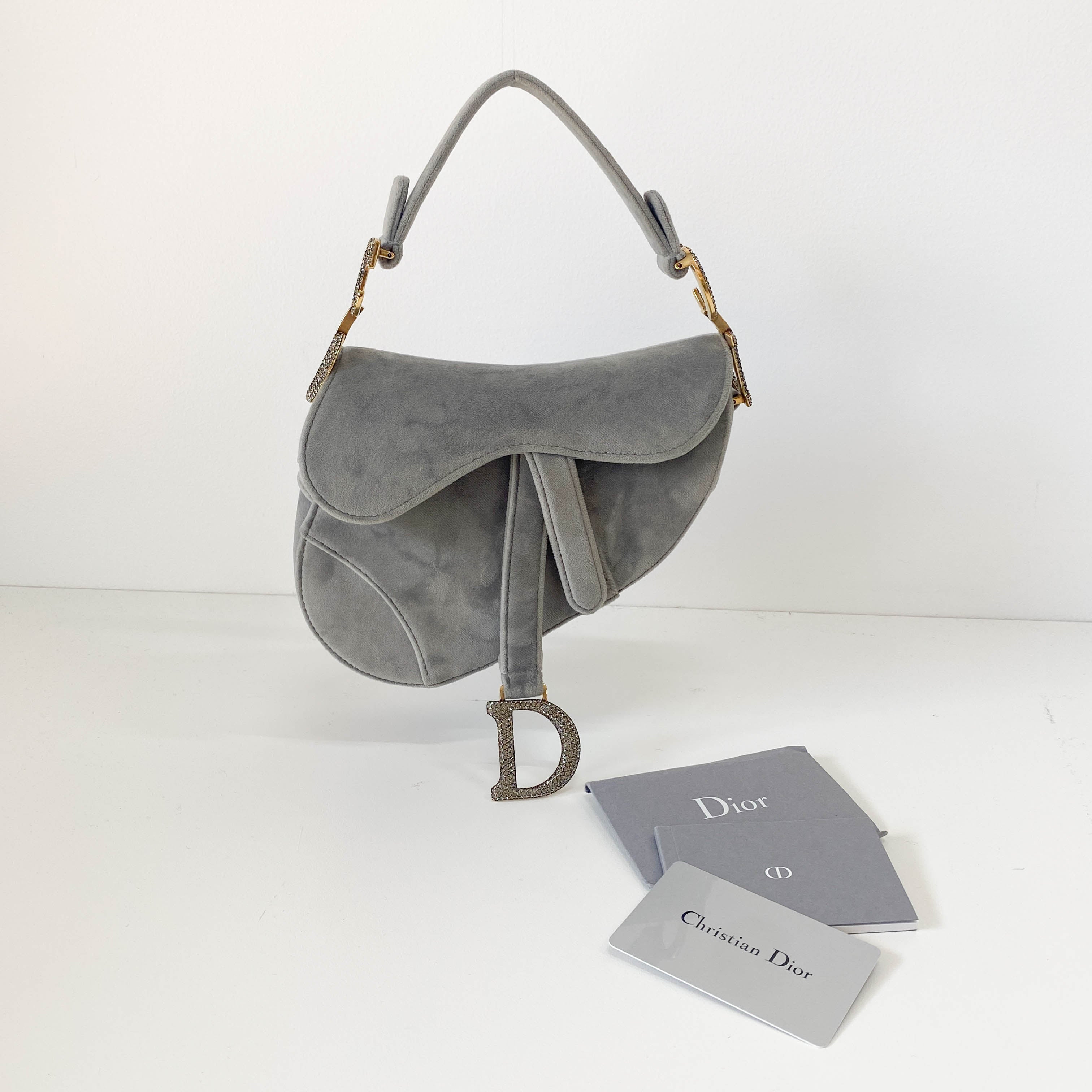 Mini Saddle Grey Velvet Bag