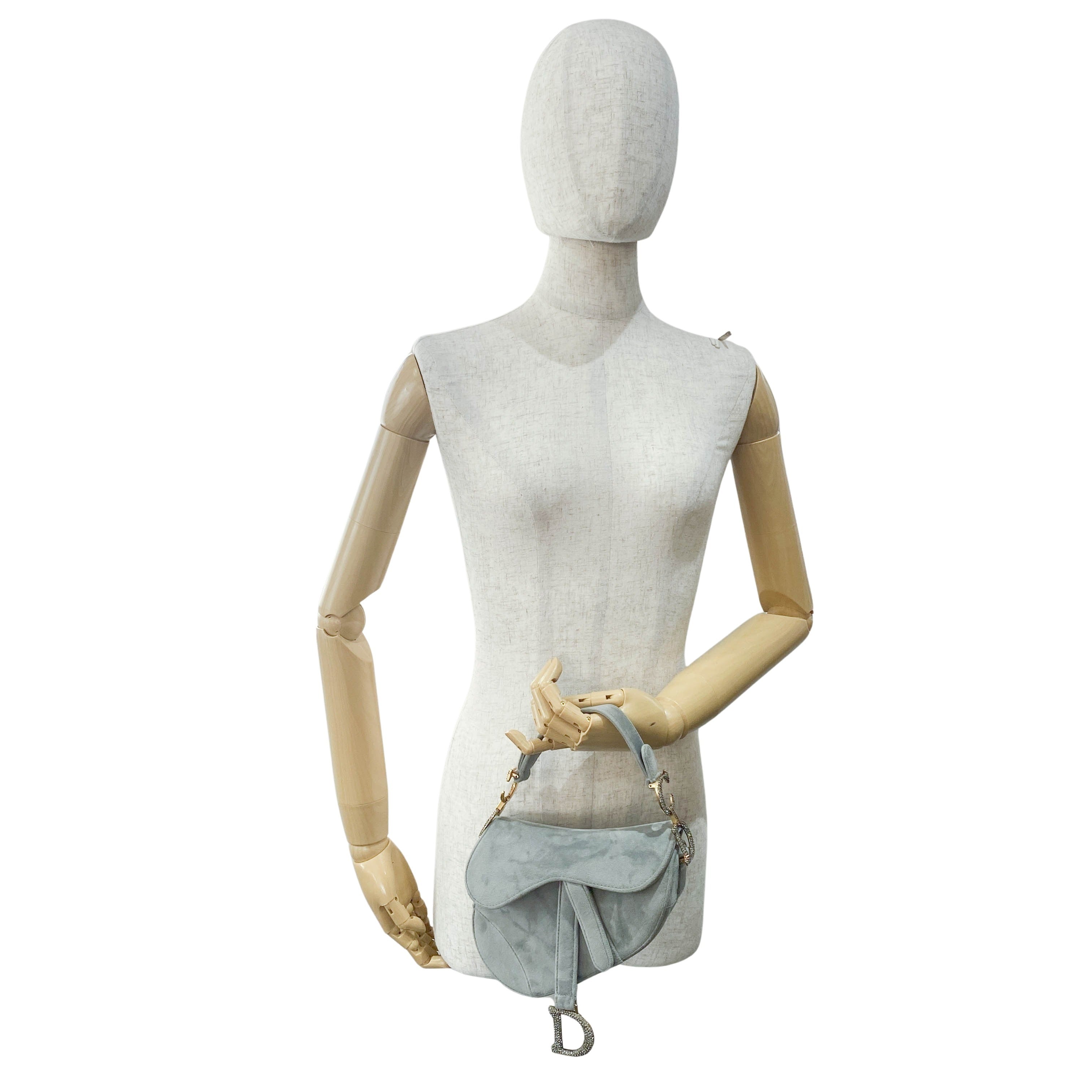 Mini Saddle Grey Velvet Bag