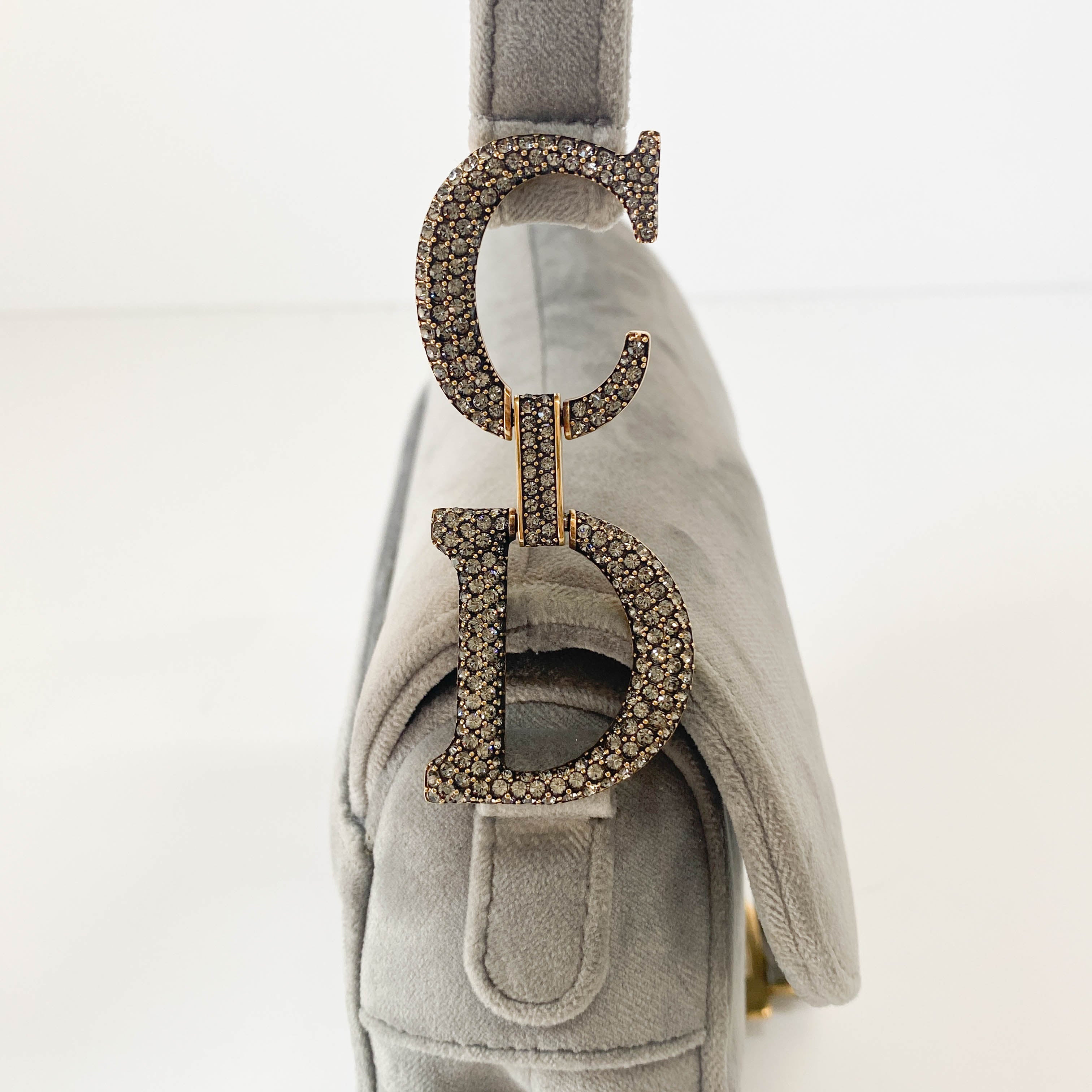 Mini Saddle Grey Velvet Bag