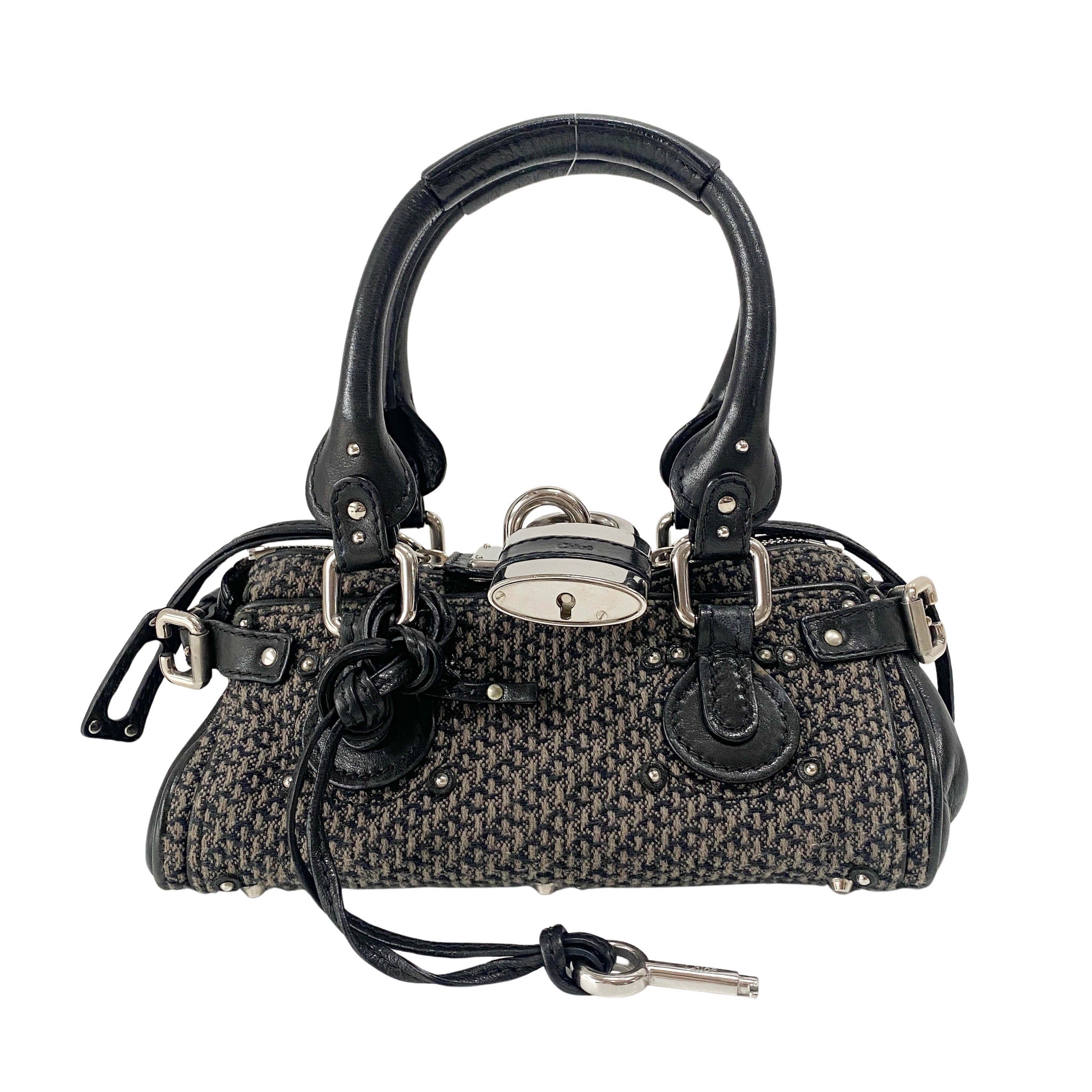 Mini Paddington Black Silver Leather Tweed Handbag