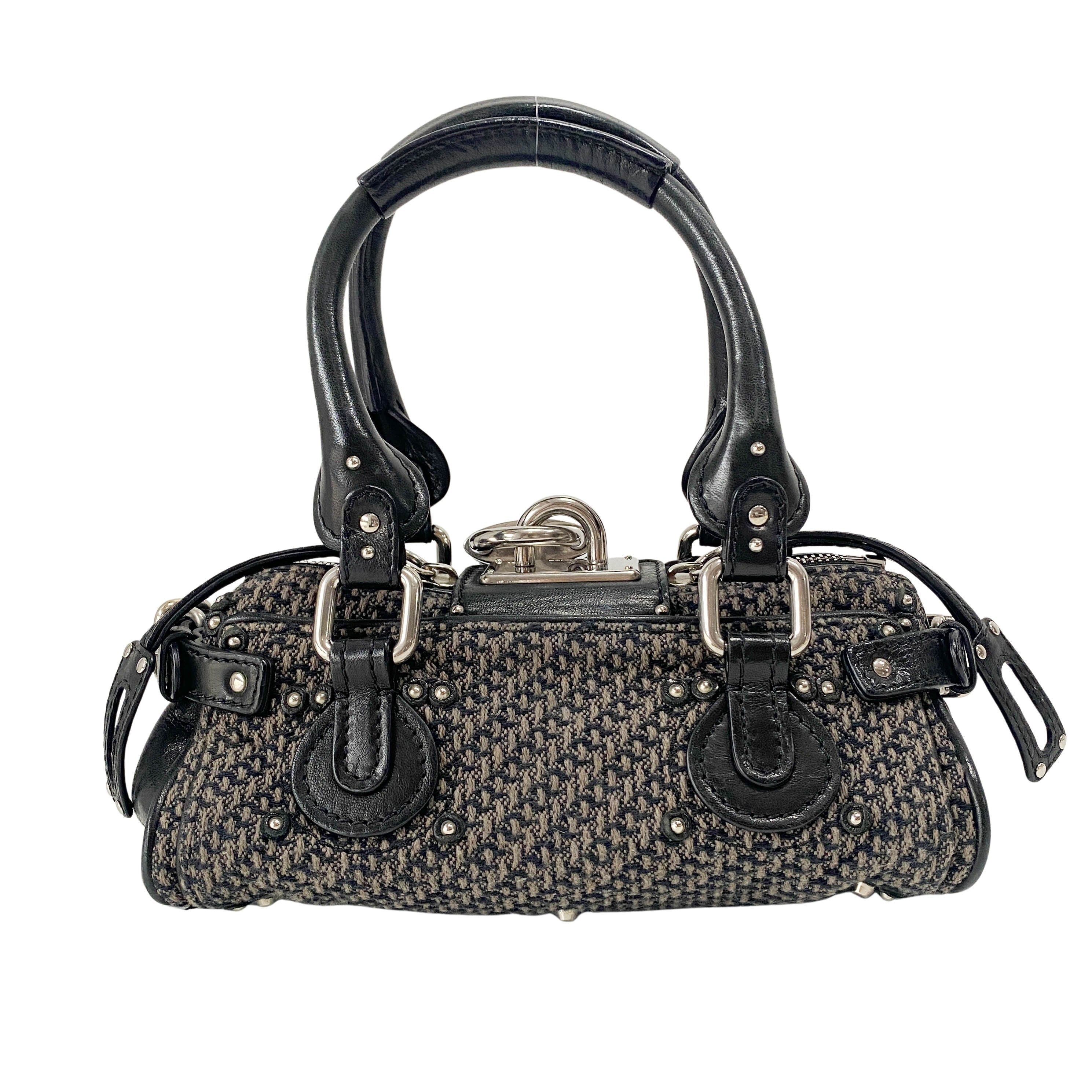 Mini Paddington Black Silver Leather Tweed Handbag