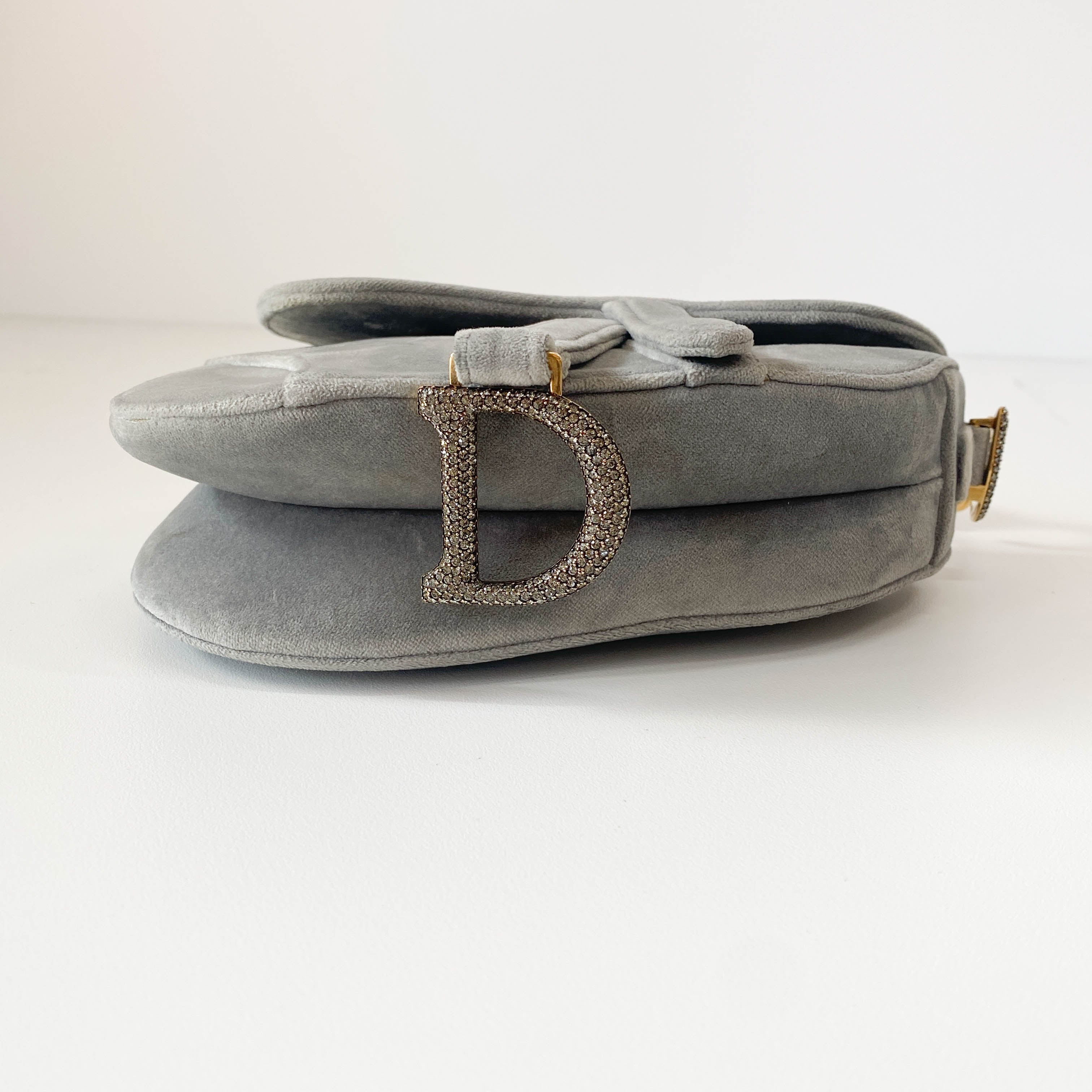 Mini Saddle Grey Velvet Bag