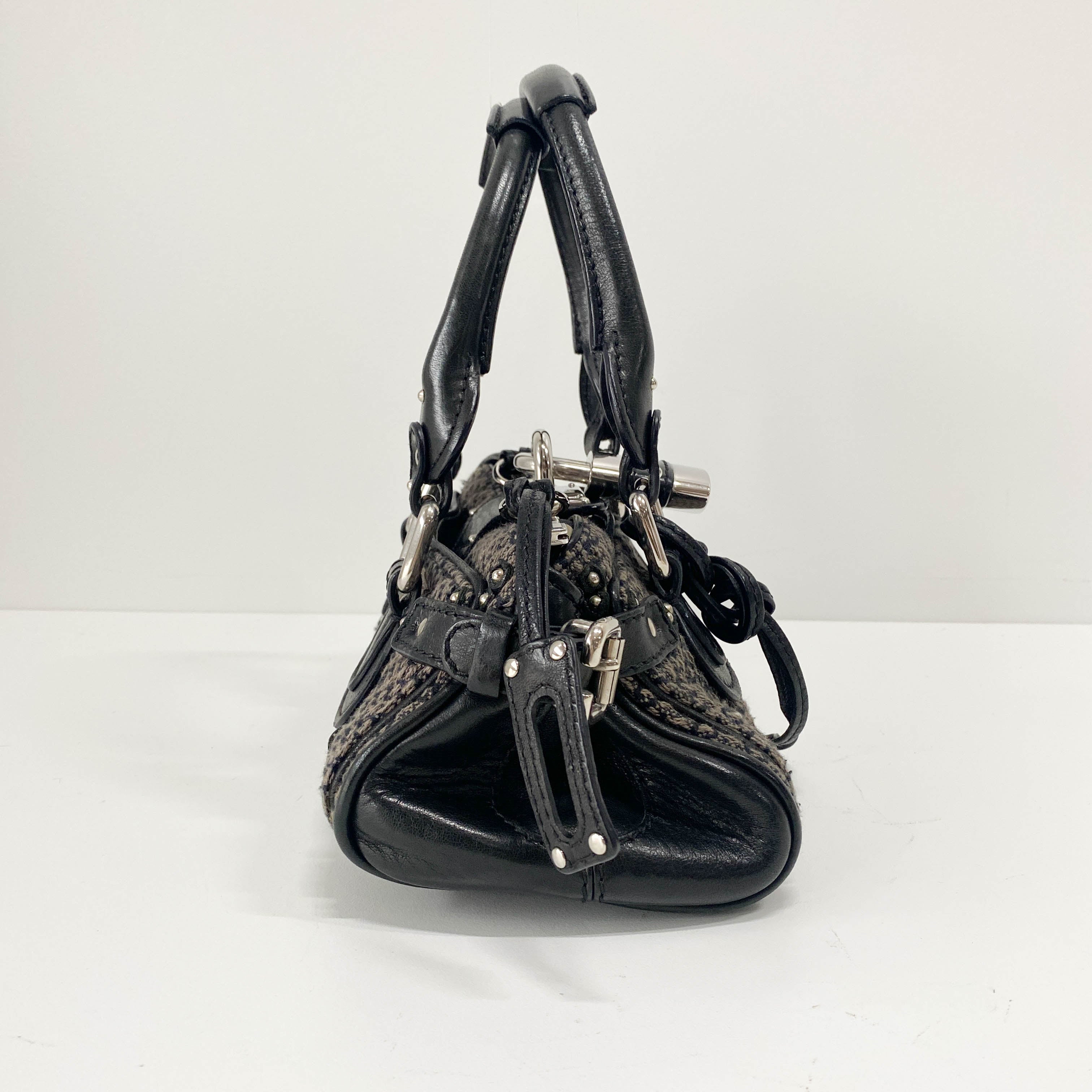Mini Paddington Black Silver Leather Tweed Handbag