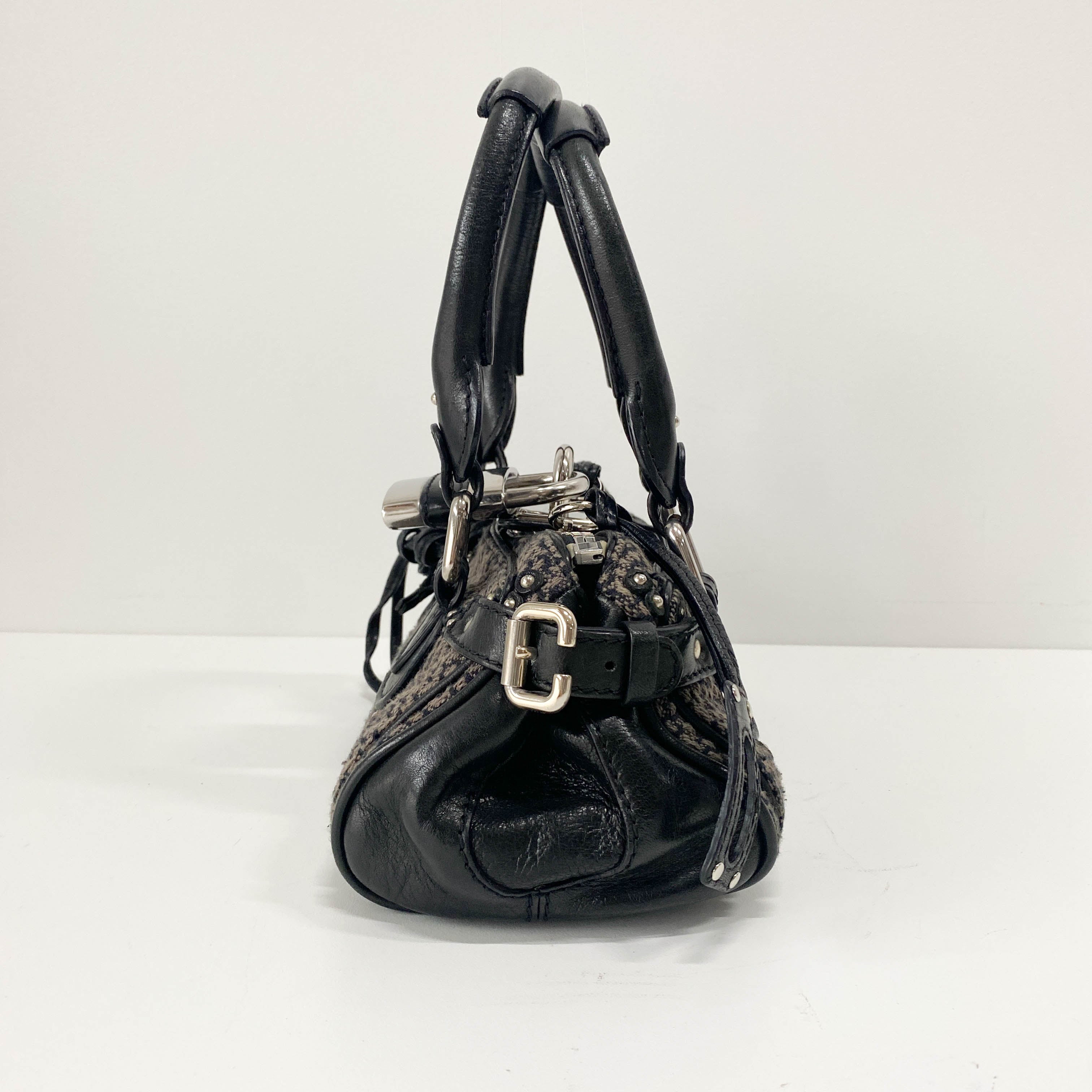 Mini Paddington Black Silver Leather Tweed Handbag