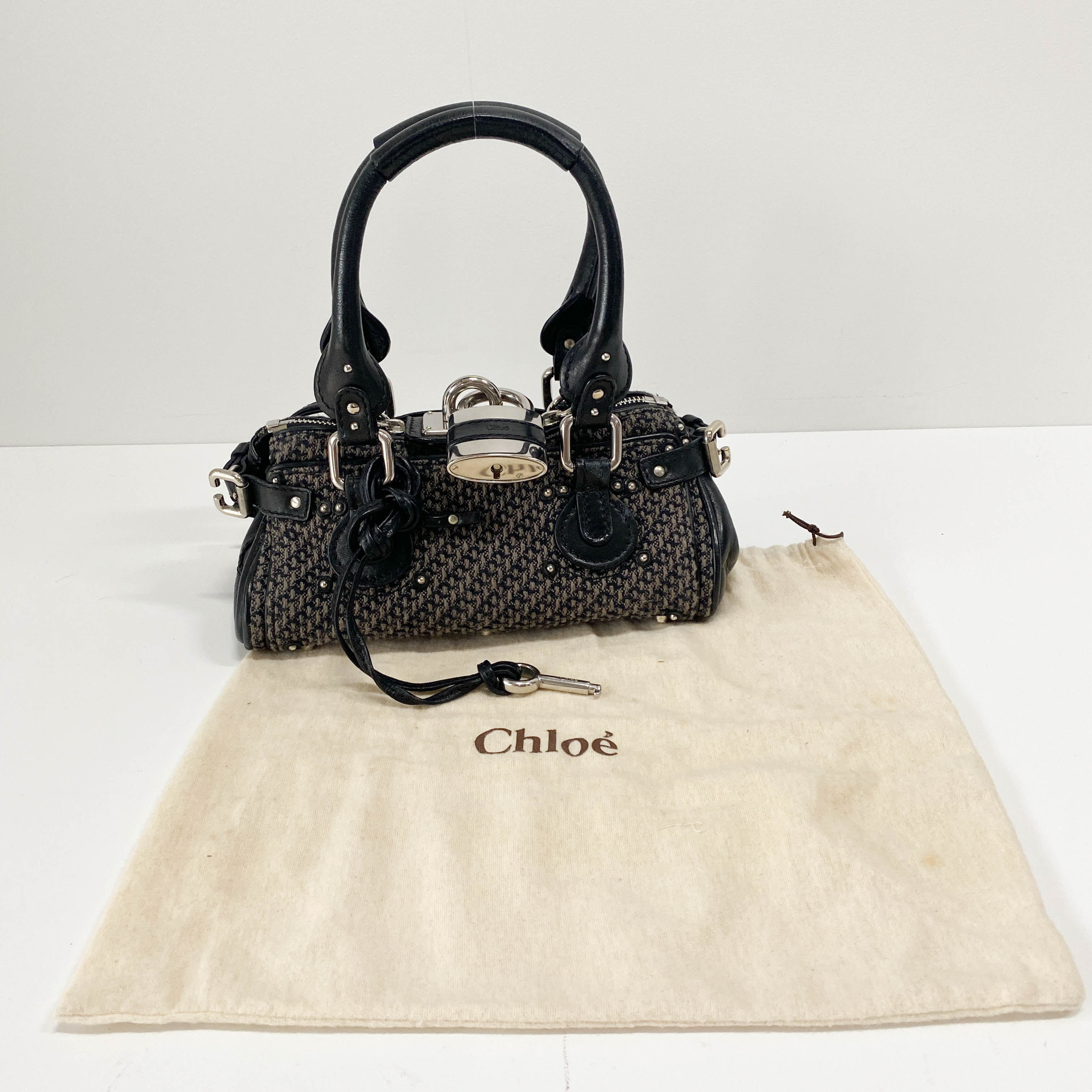 Mini Paddington Black Silver Leather Tweed Handbag