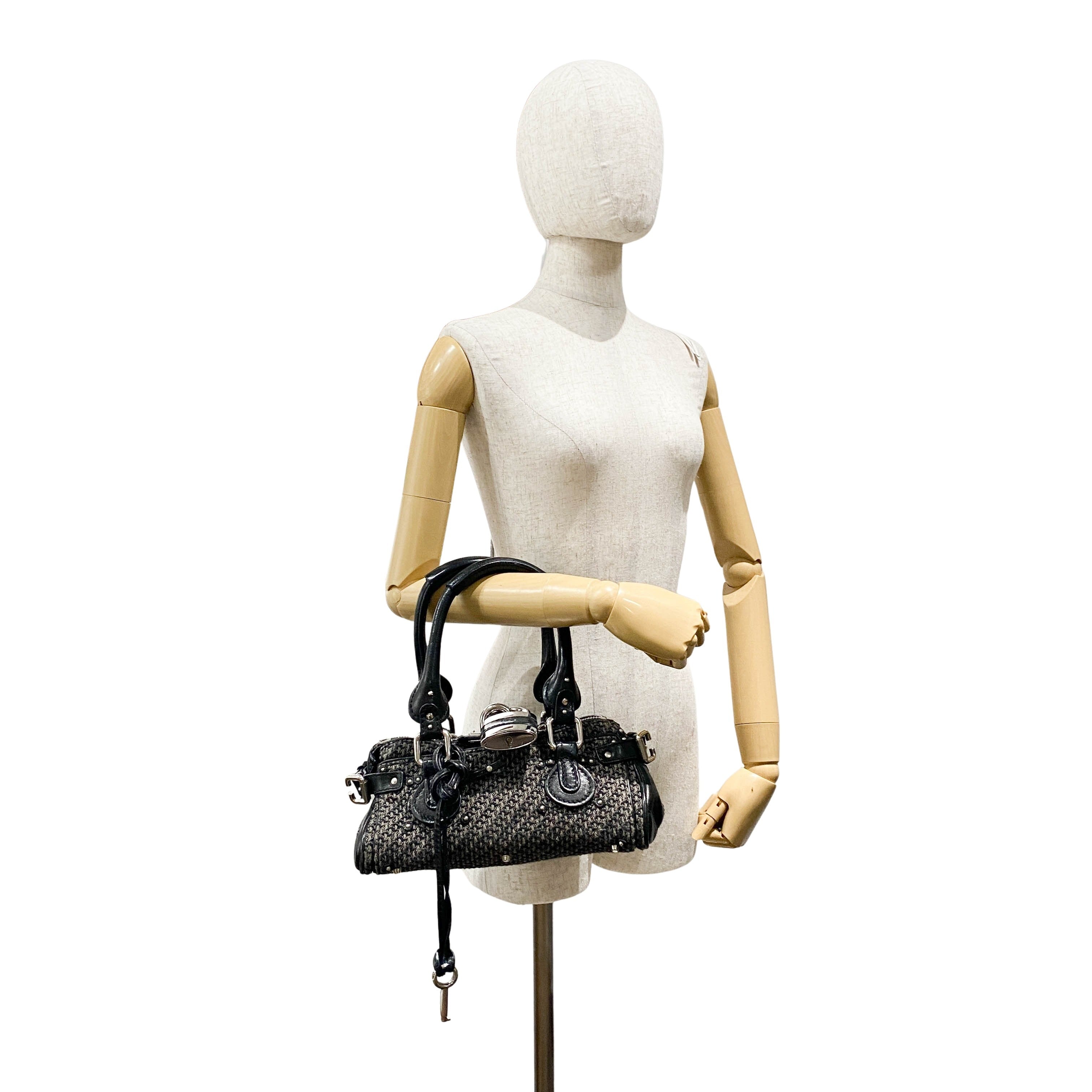 Mini Paddington Black Silver Leather Tweed Handbag