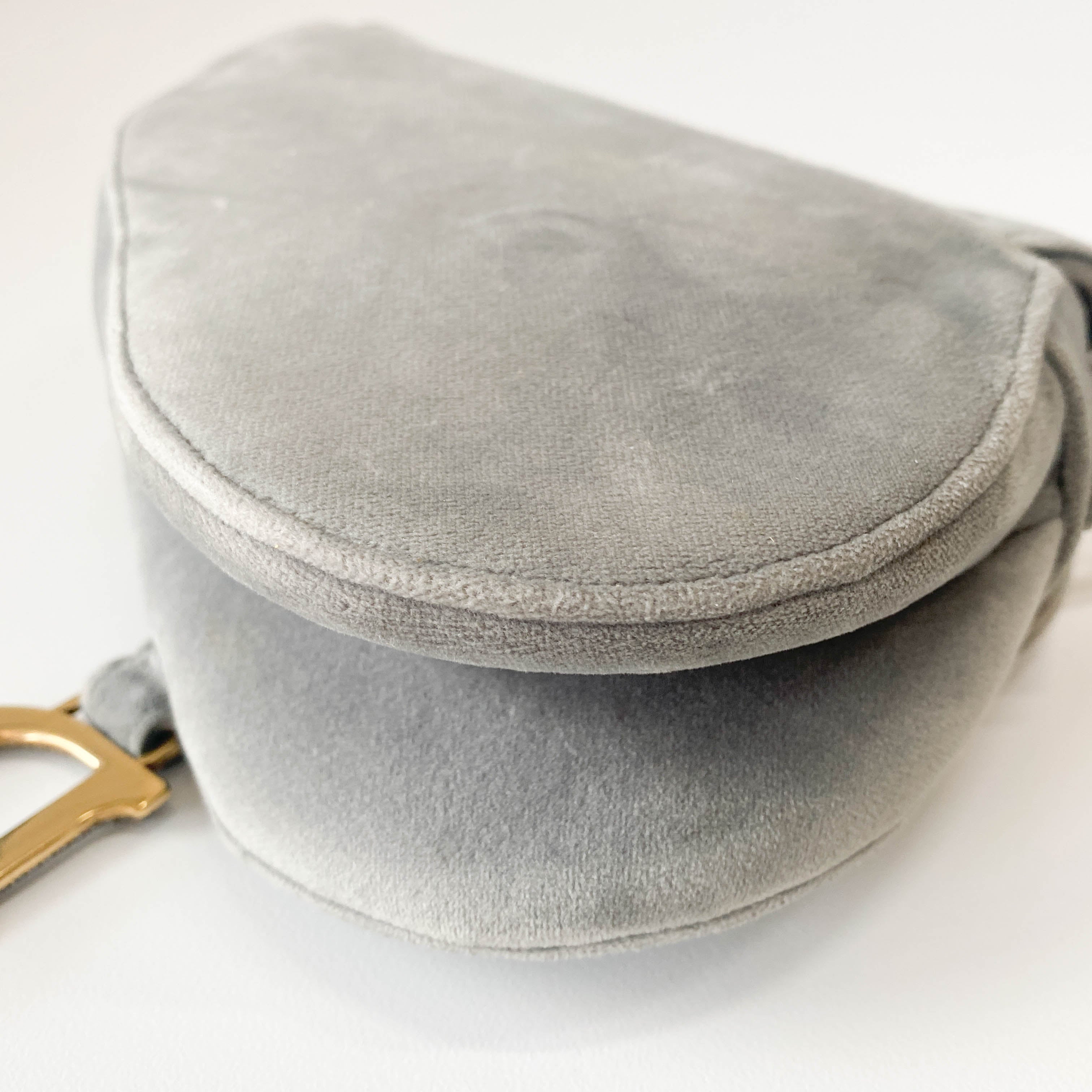 Mini Saddle Grey Velvet Bag