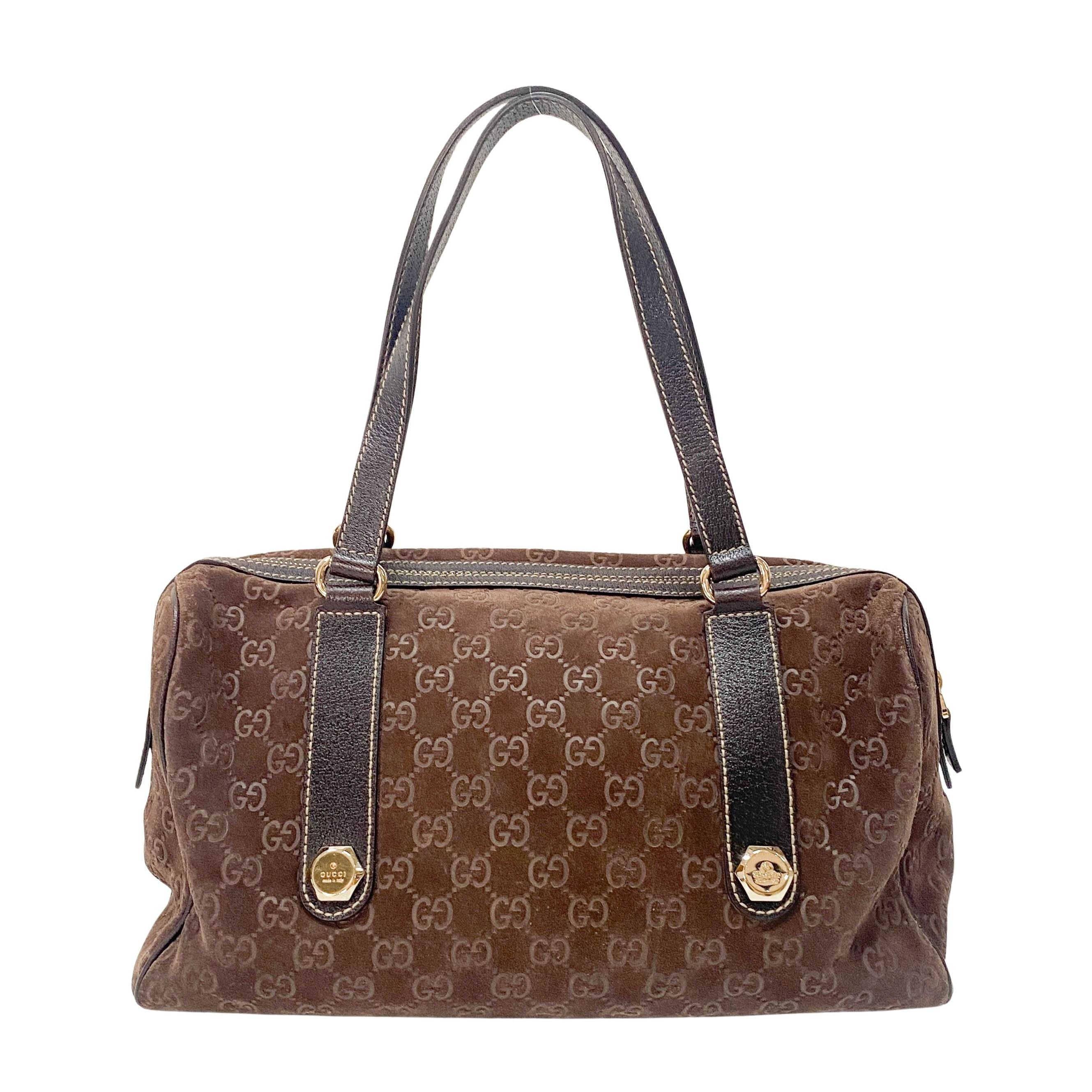 GG Medium Brown Monogram Suede Handbag