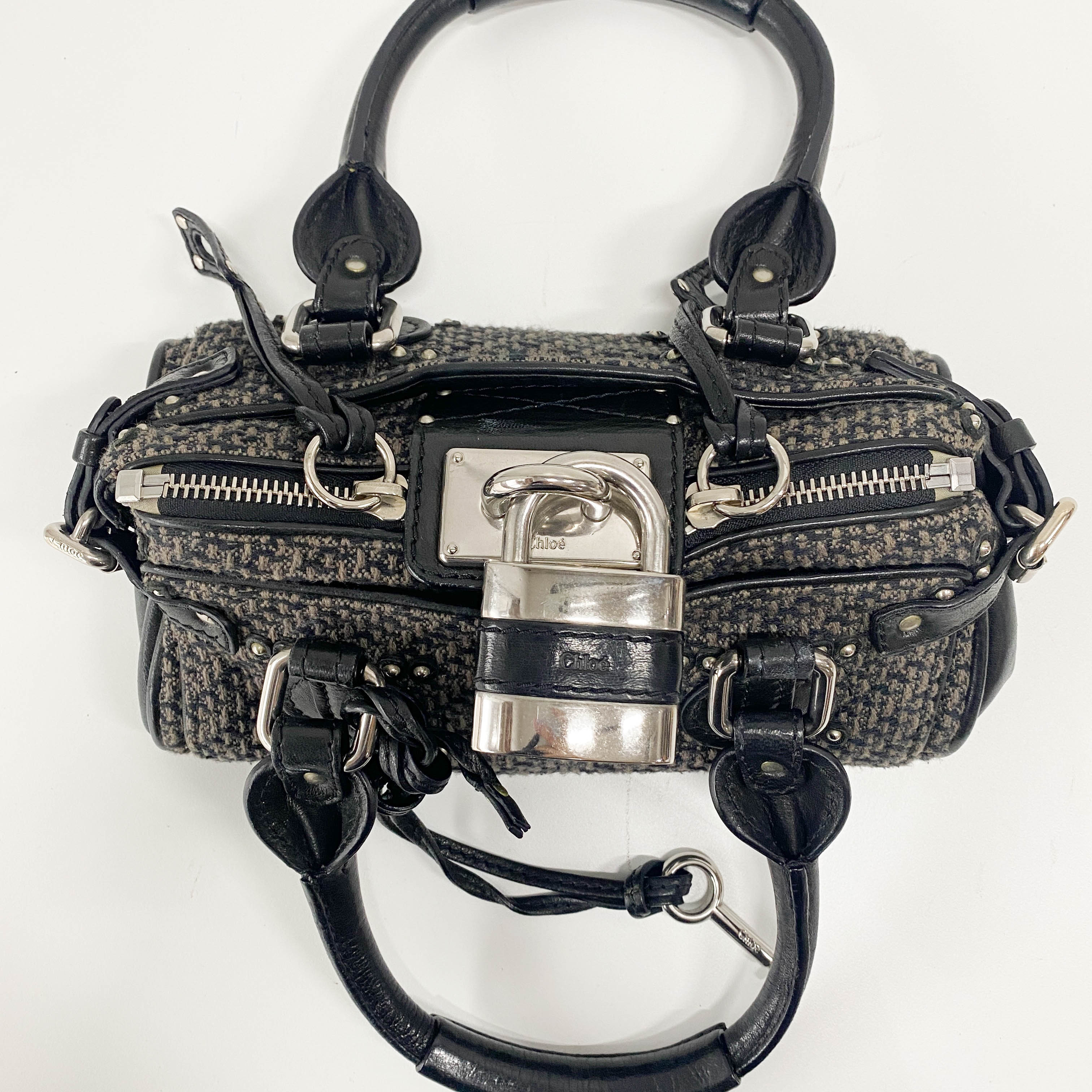 Mini Paddington Black Silver Leather Tweed Handbag