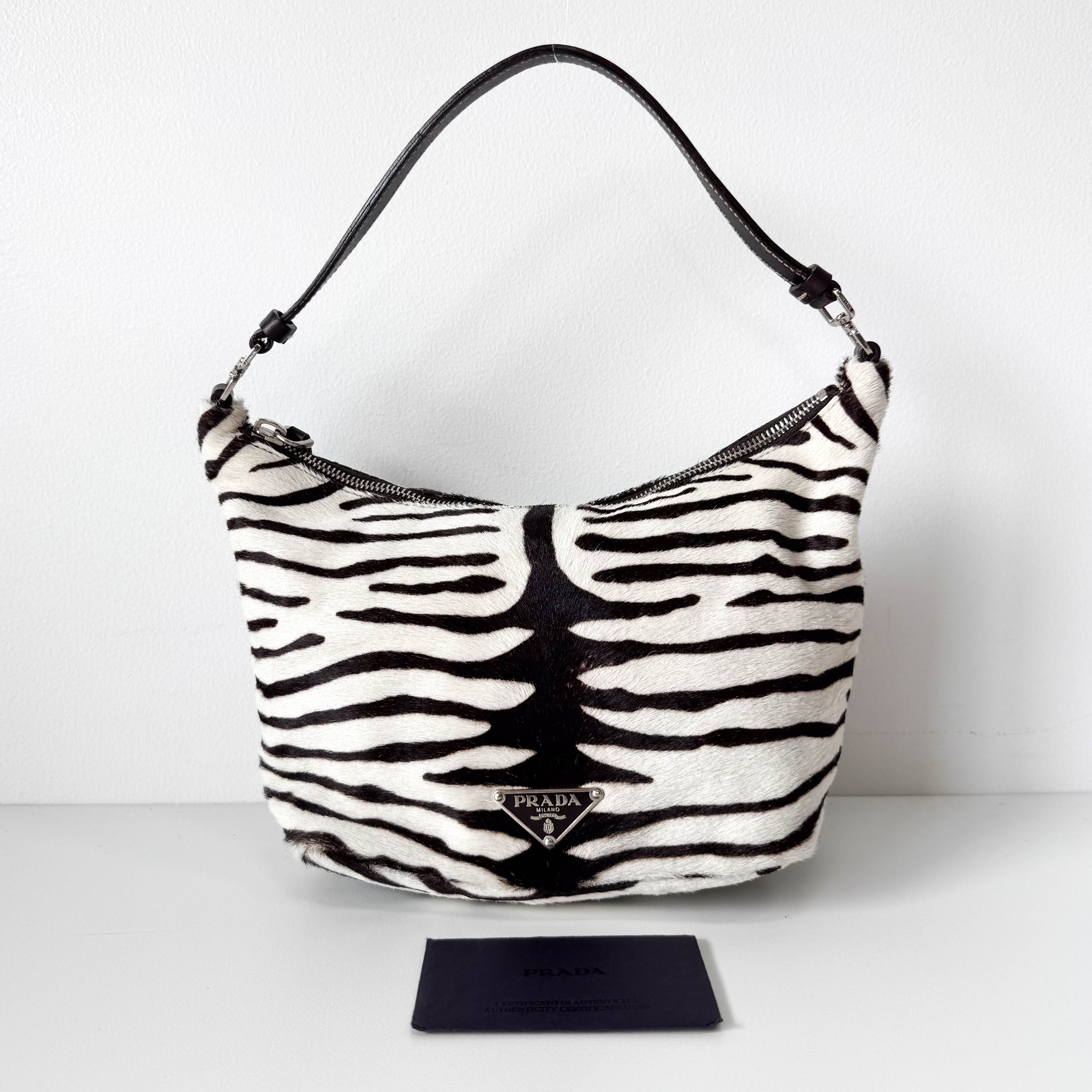 Neutral Zebra Print Pony Hair Shoulder Bag