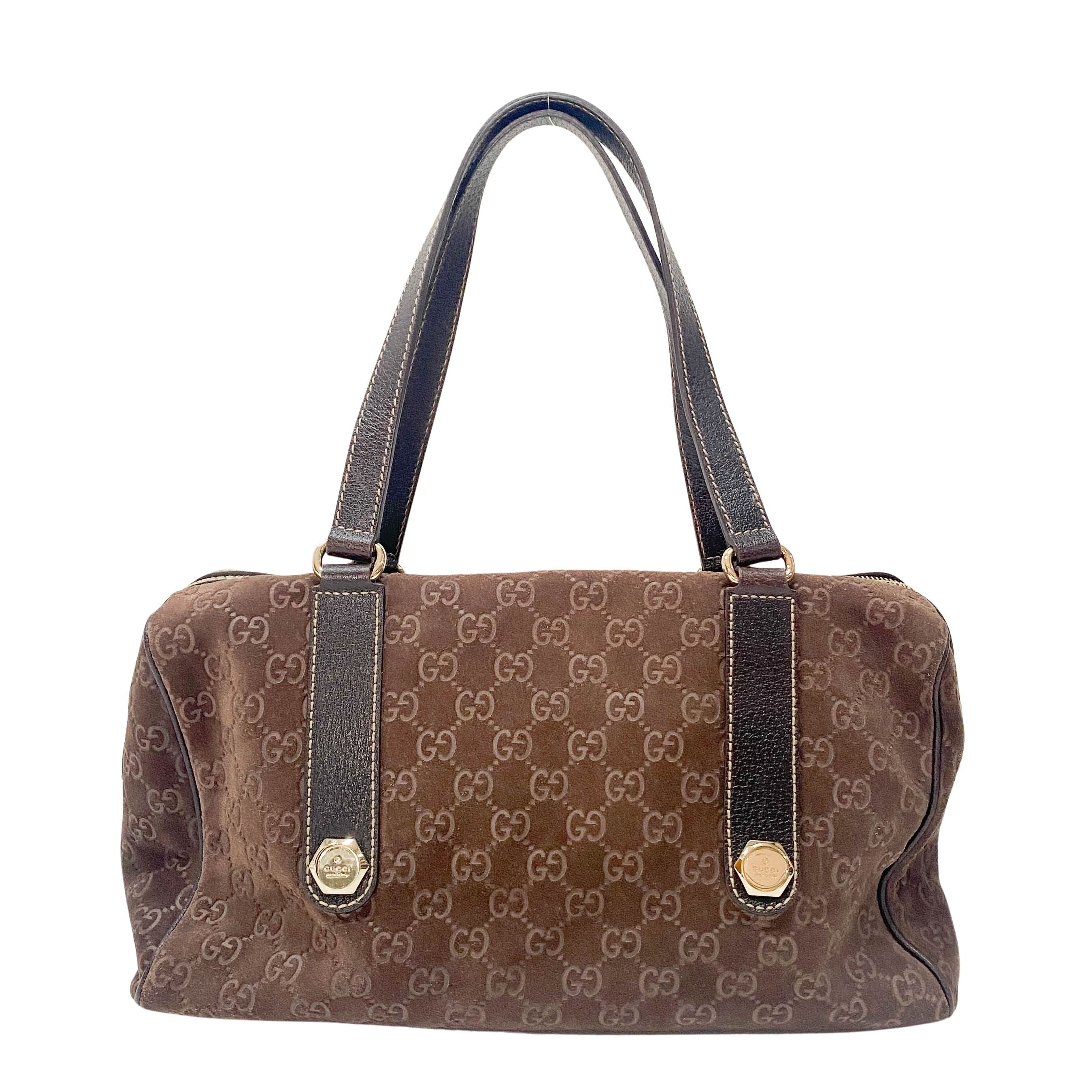 GG Medium Brown Monogram Suede Handbag