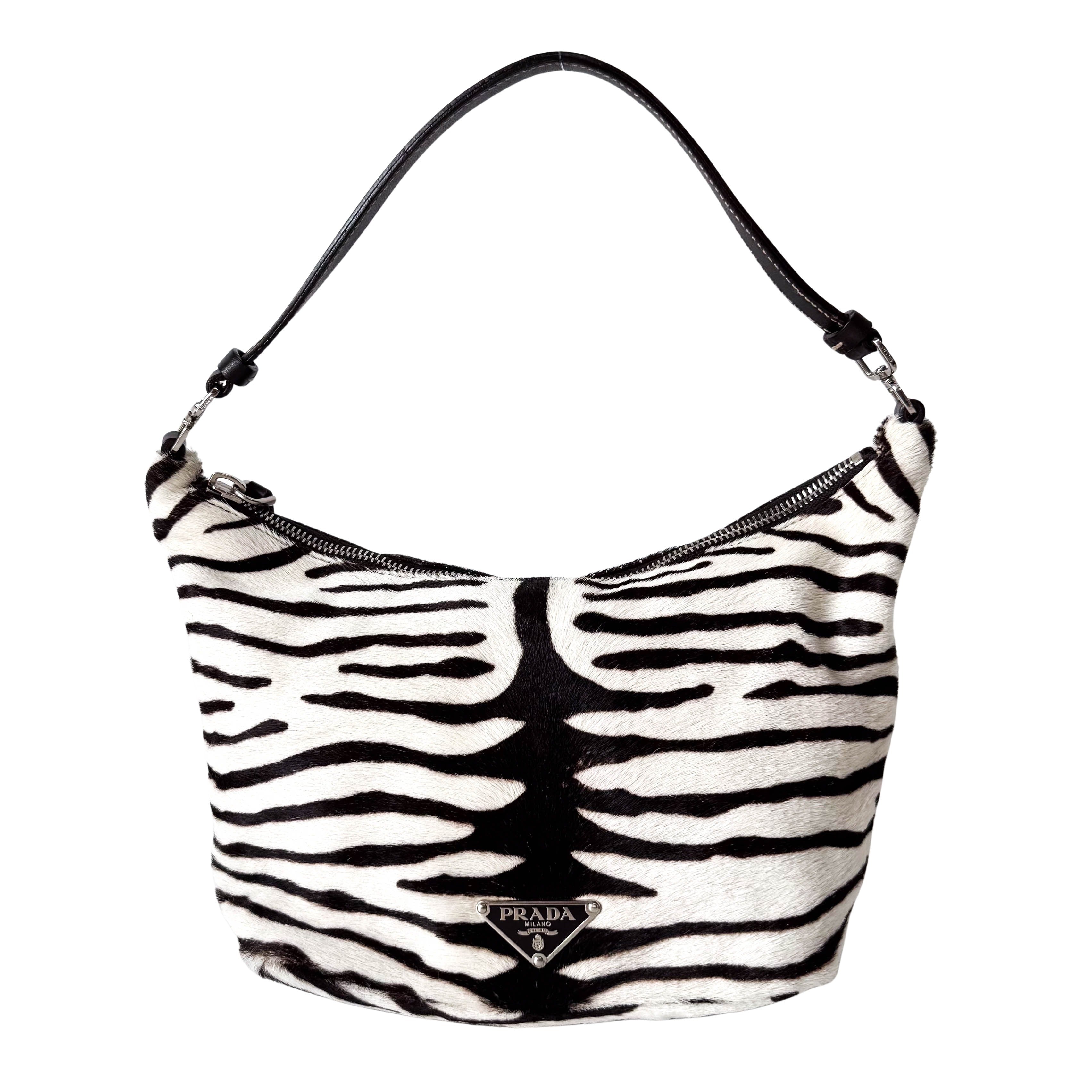 Neutral Zebra Print Pony Hair Shoulder Bag