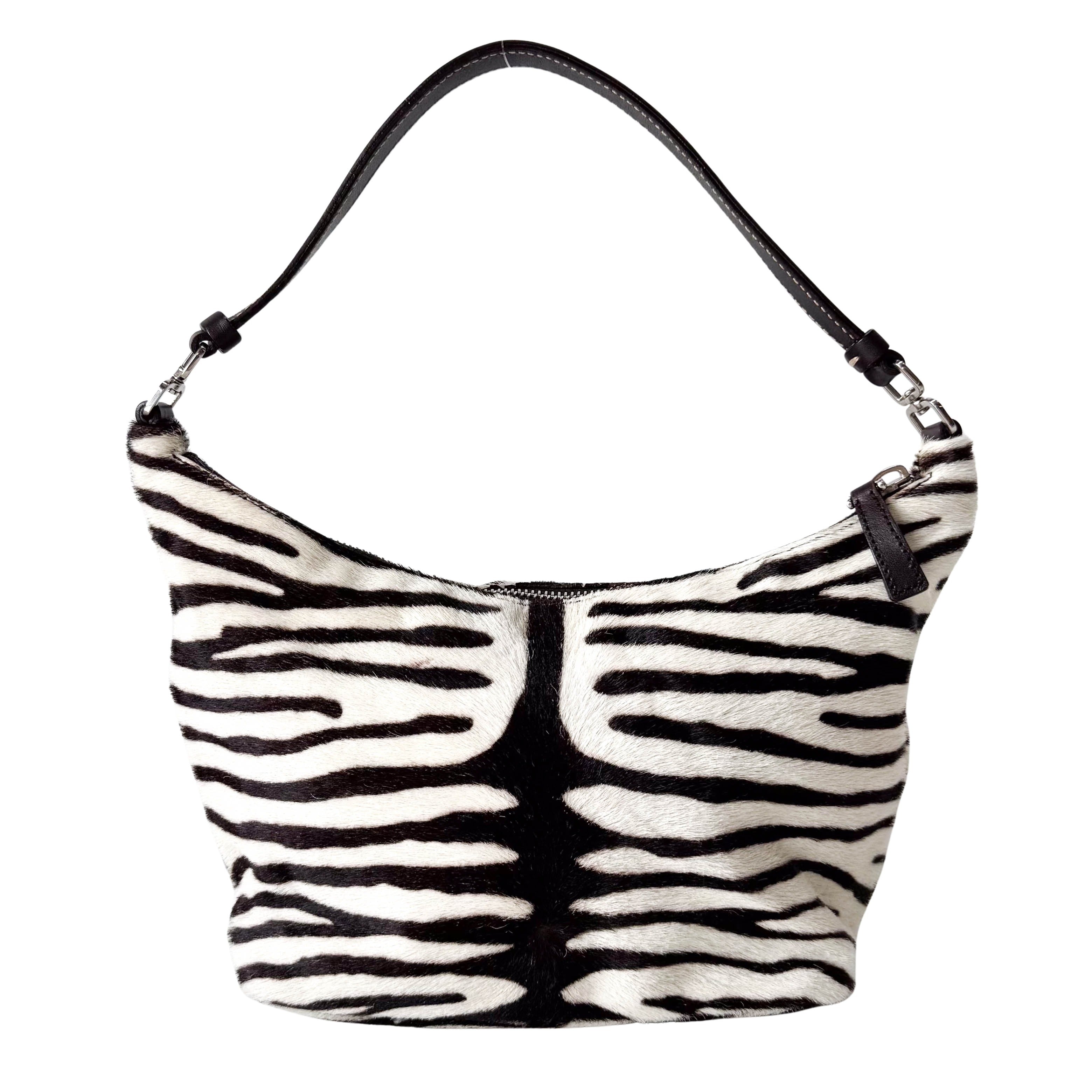 Neutral Zebra Print Pony Hair Shoulder Bag