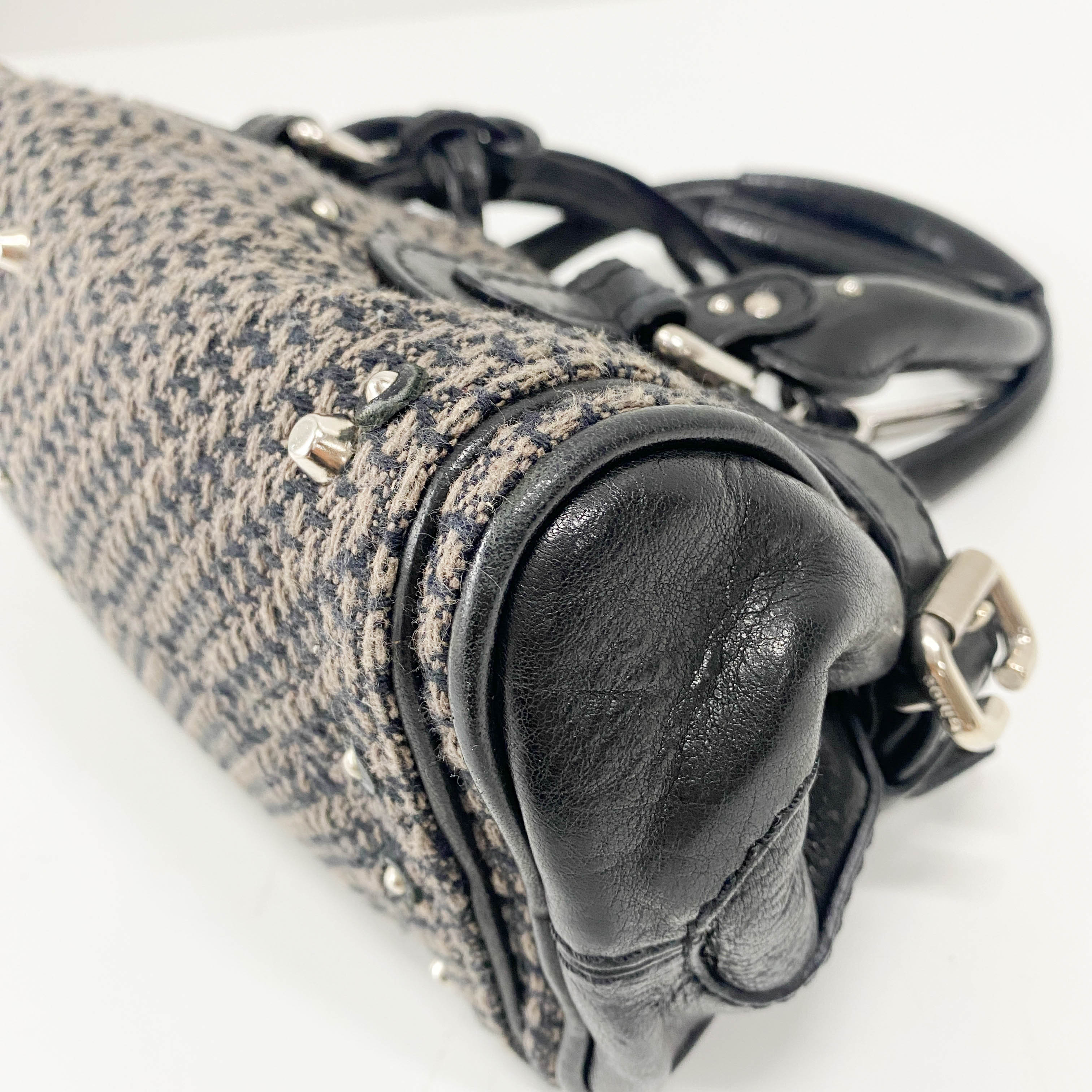 Mini Paddington Black Silver Leather Tweed Handbag