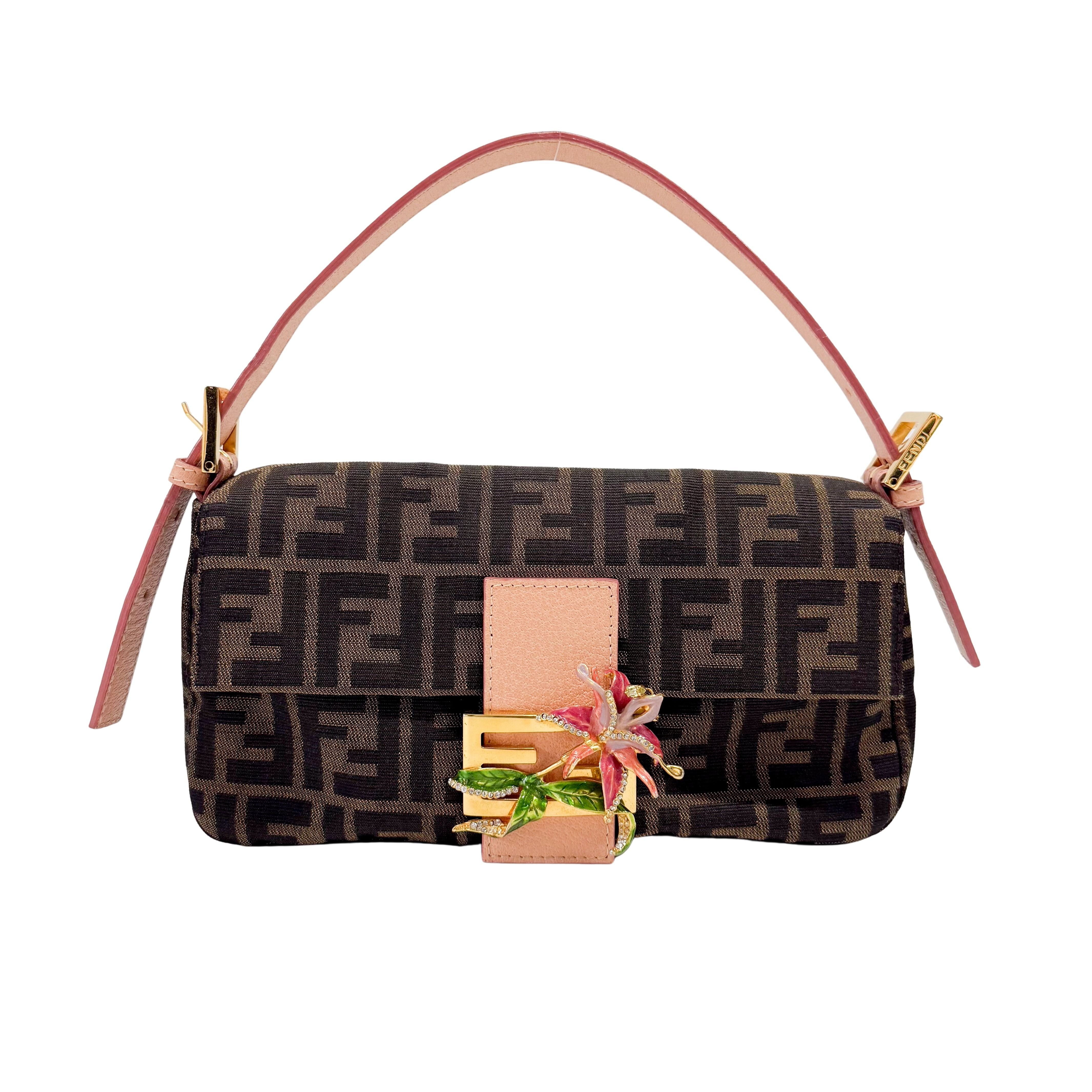 Zucca Baguette with Crystal Flower Shoulder Bag