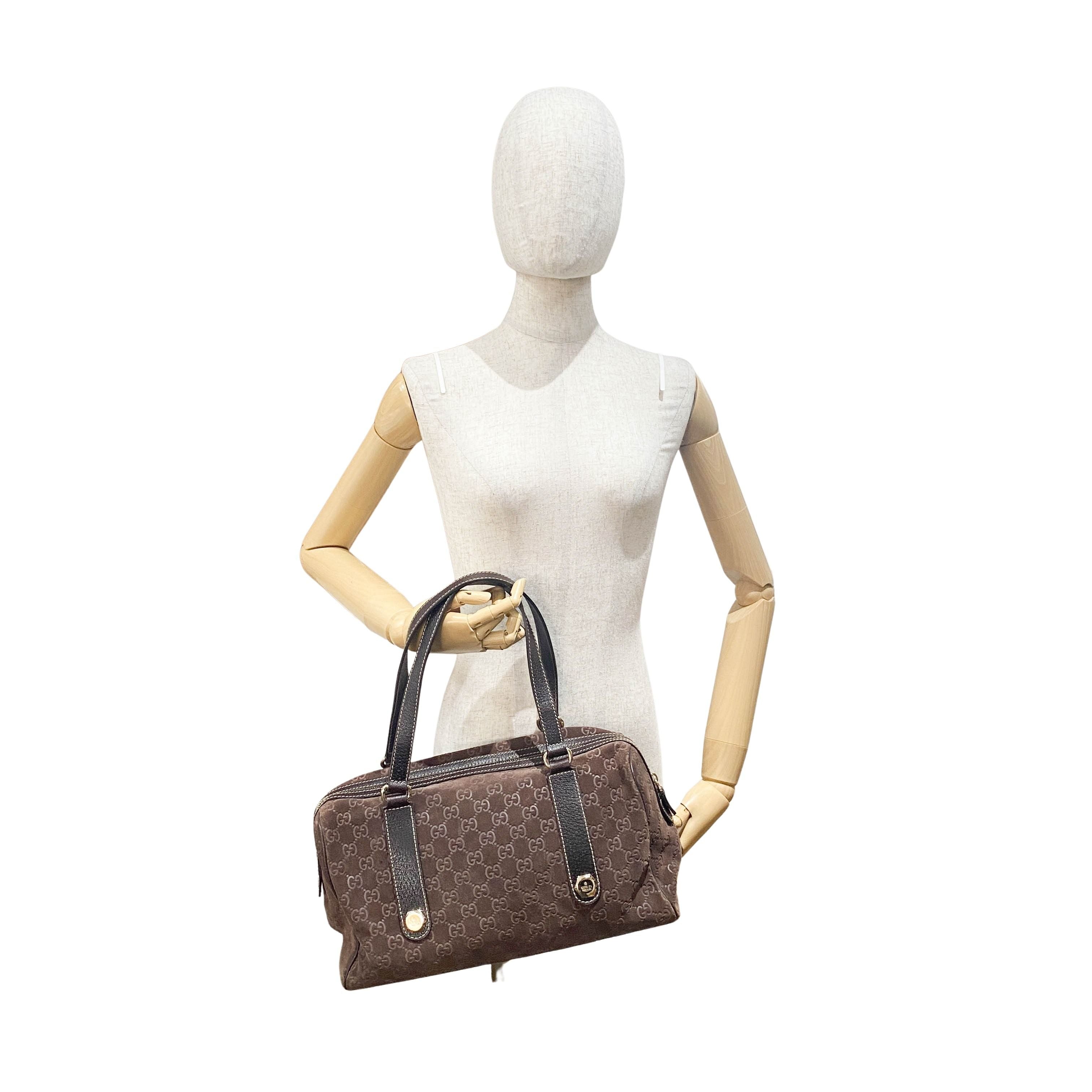 GG Medium Brown Monogram Suede Handbag
