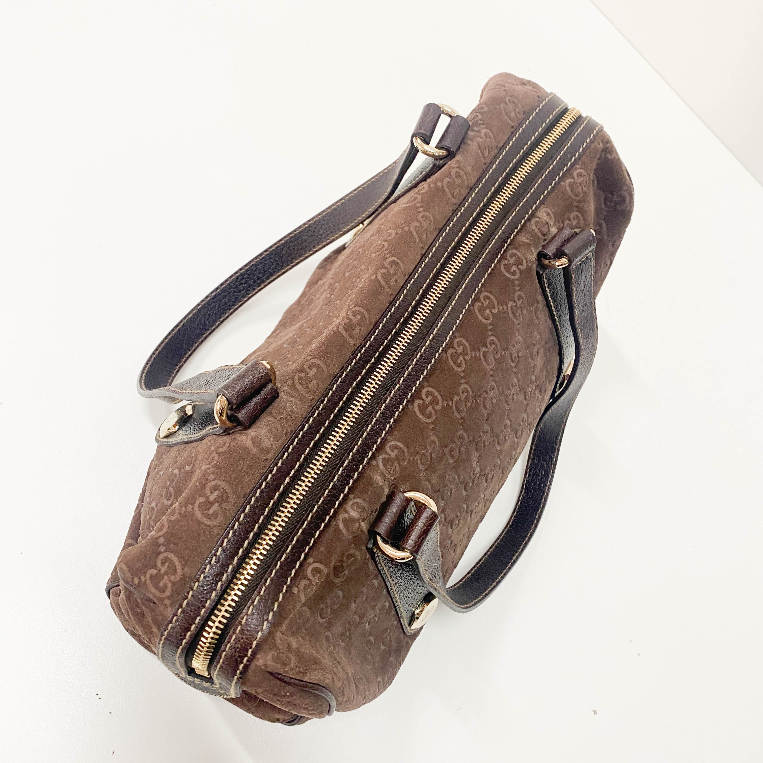 GG Medium Brown Monogram Suede Handbag