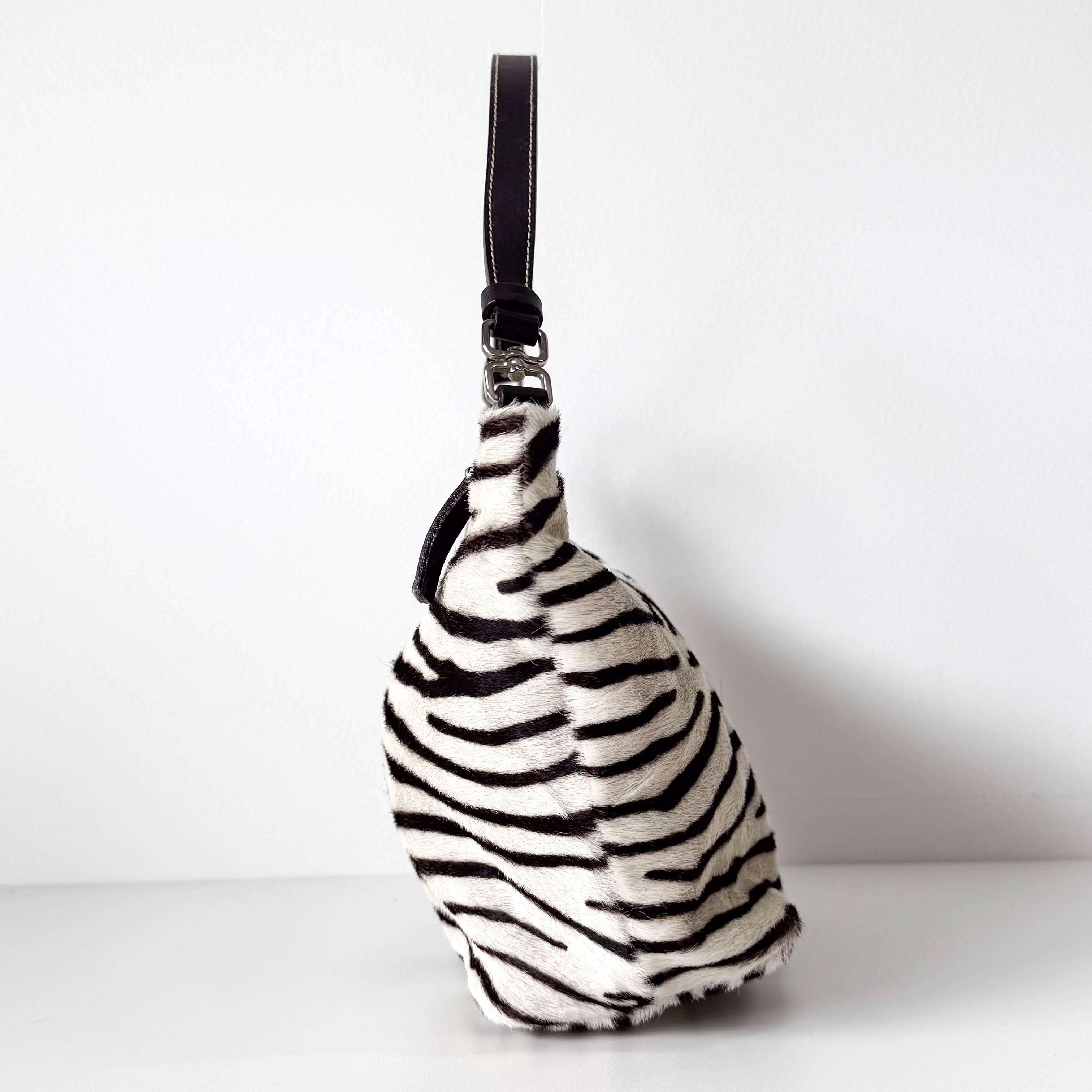 Neutral Zebra Print Pony Hair Shoulder Bag