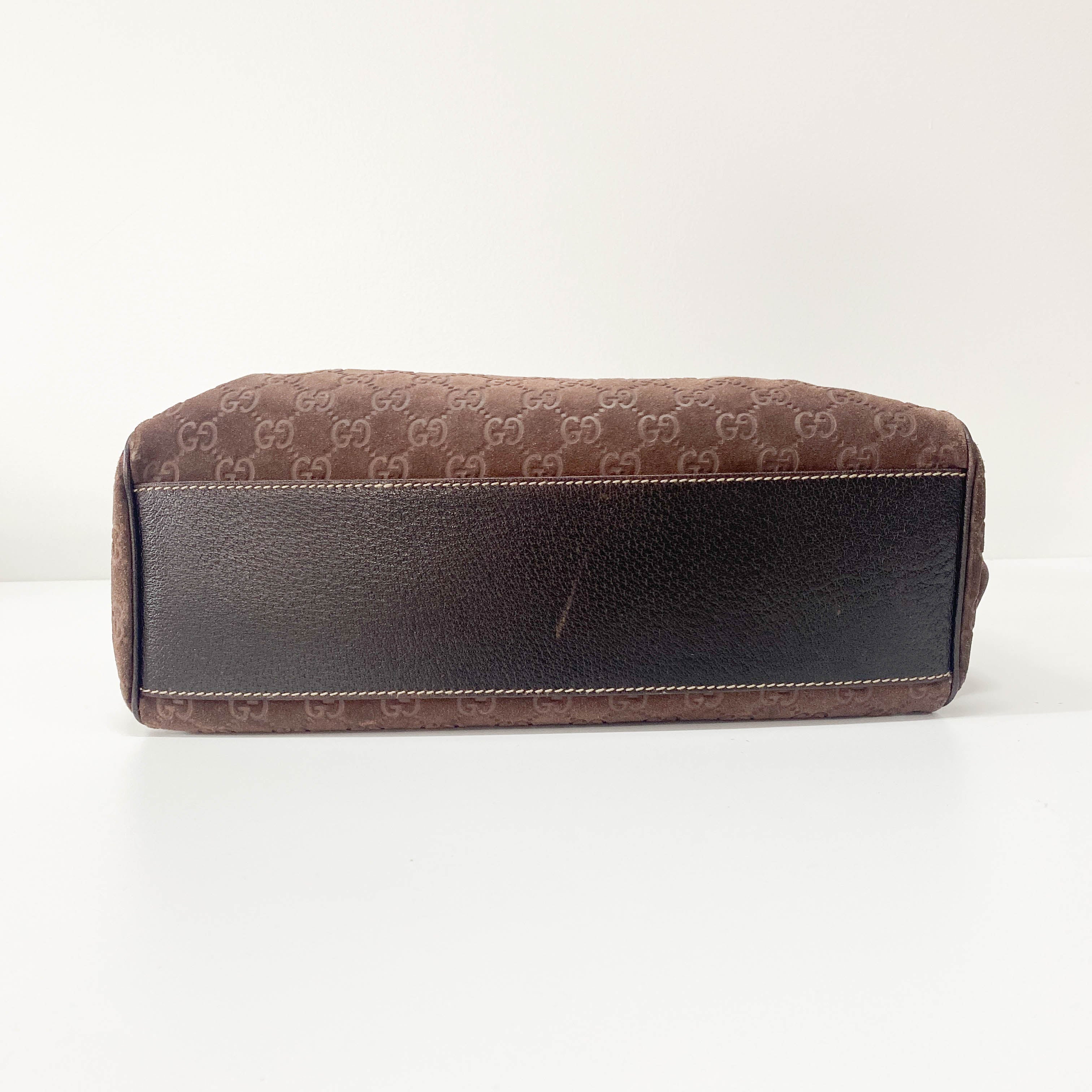 GG Medium Brown Monogram Suede Handbag