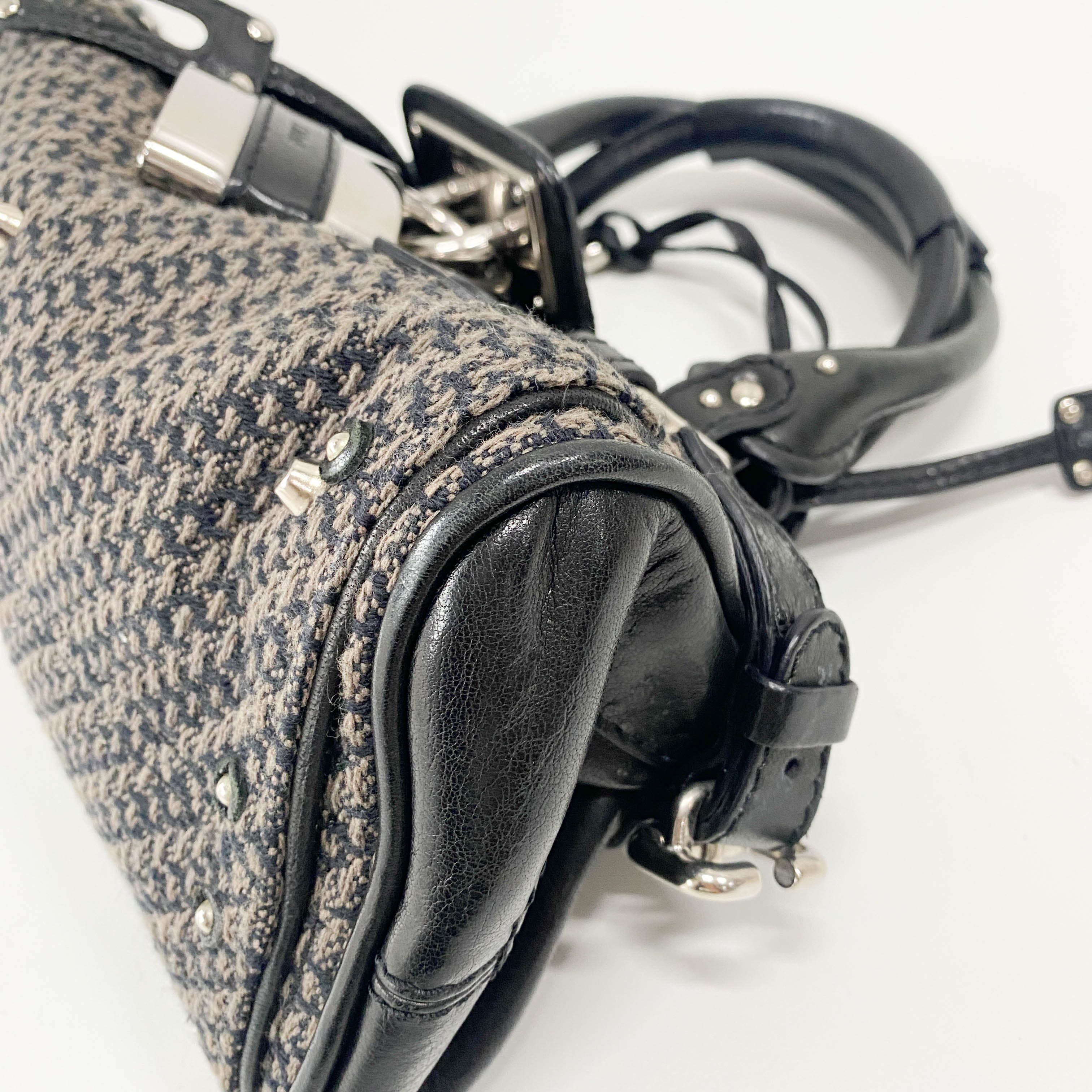 Mini Paddington Black Silver Leather Tweed Handbag