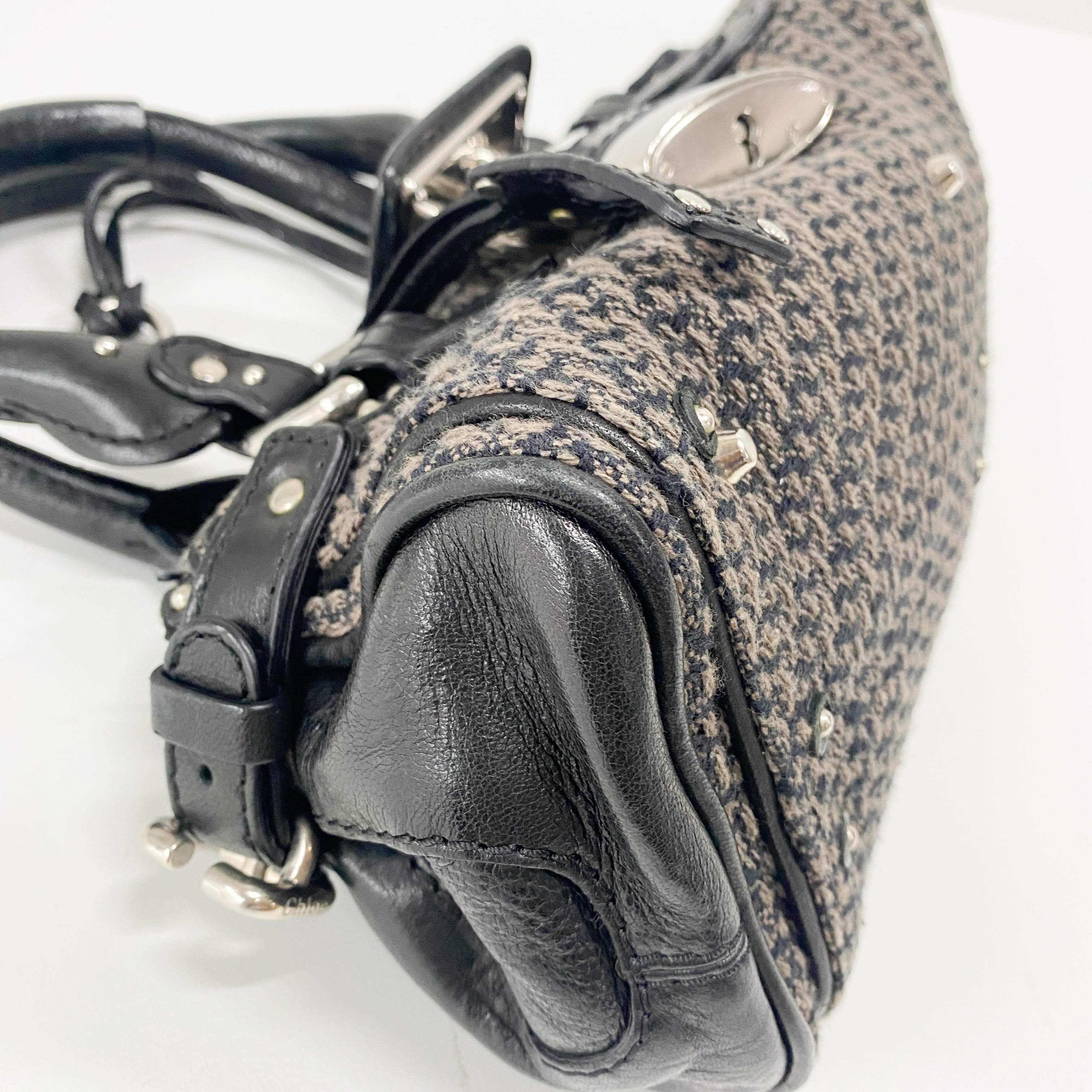 Mini Paddington Black Silver Leather Tweed Handbag