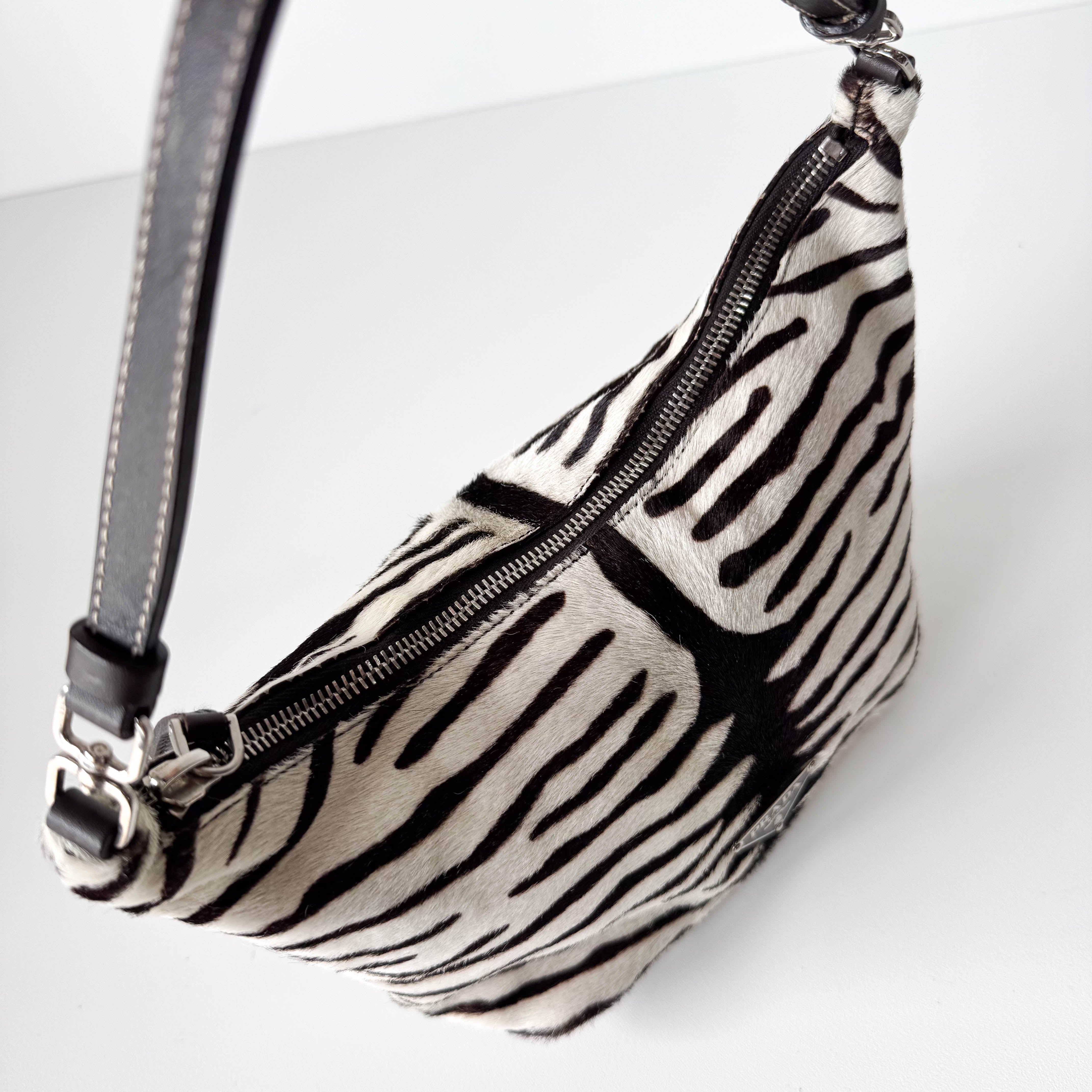 Neutral Zebra Print Pony Hair Shoulder Bag