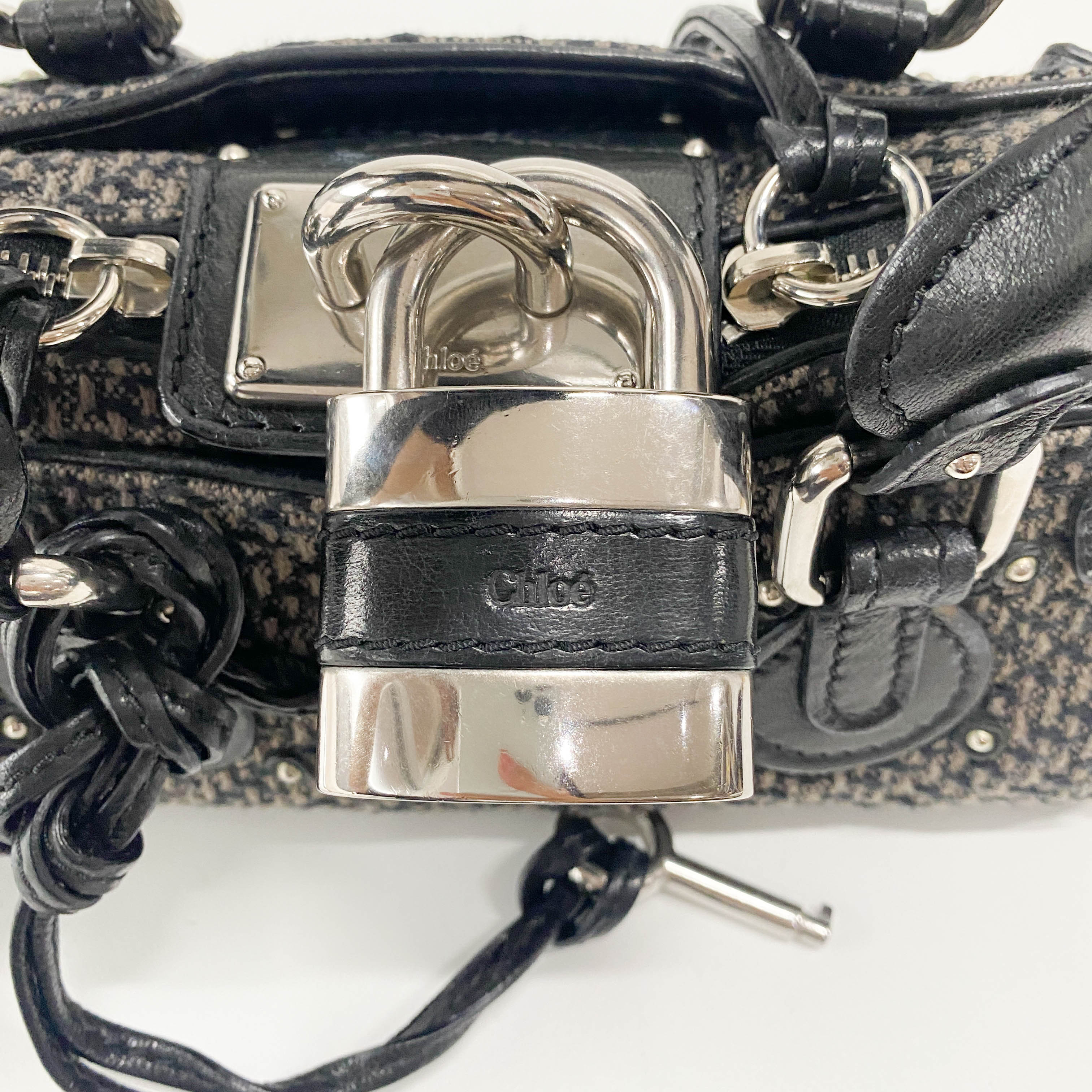 Mini Paddington Black Silver Leather Tweed Handbag