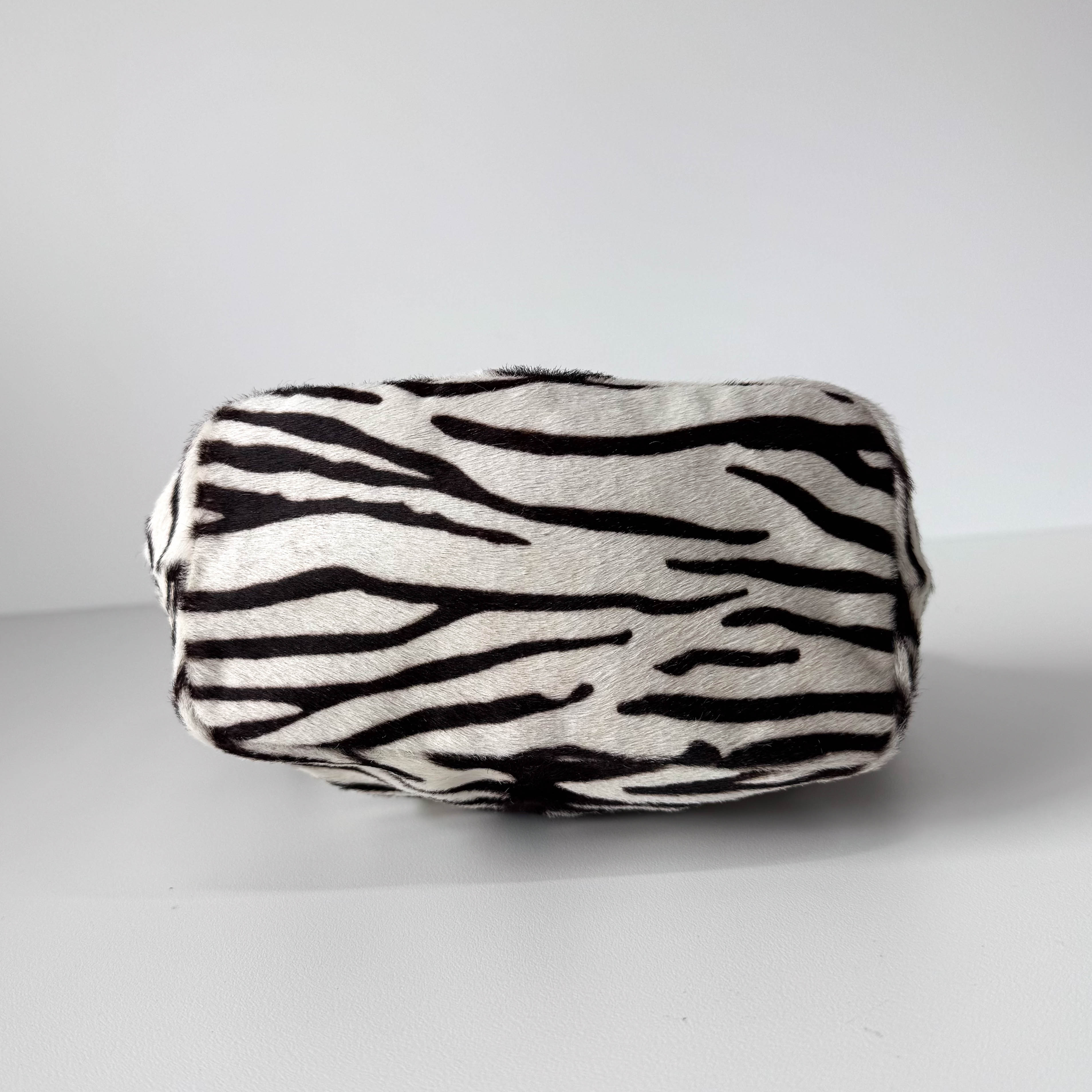 Neutral Zebra Print Pony Hair Shoulder Bag