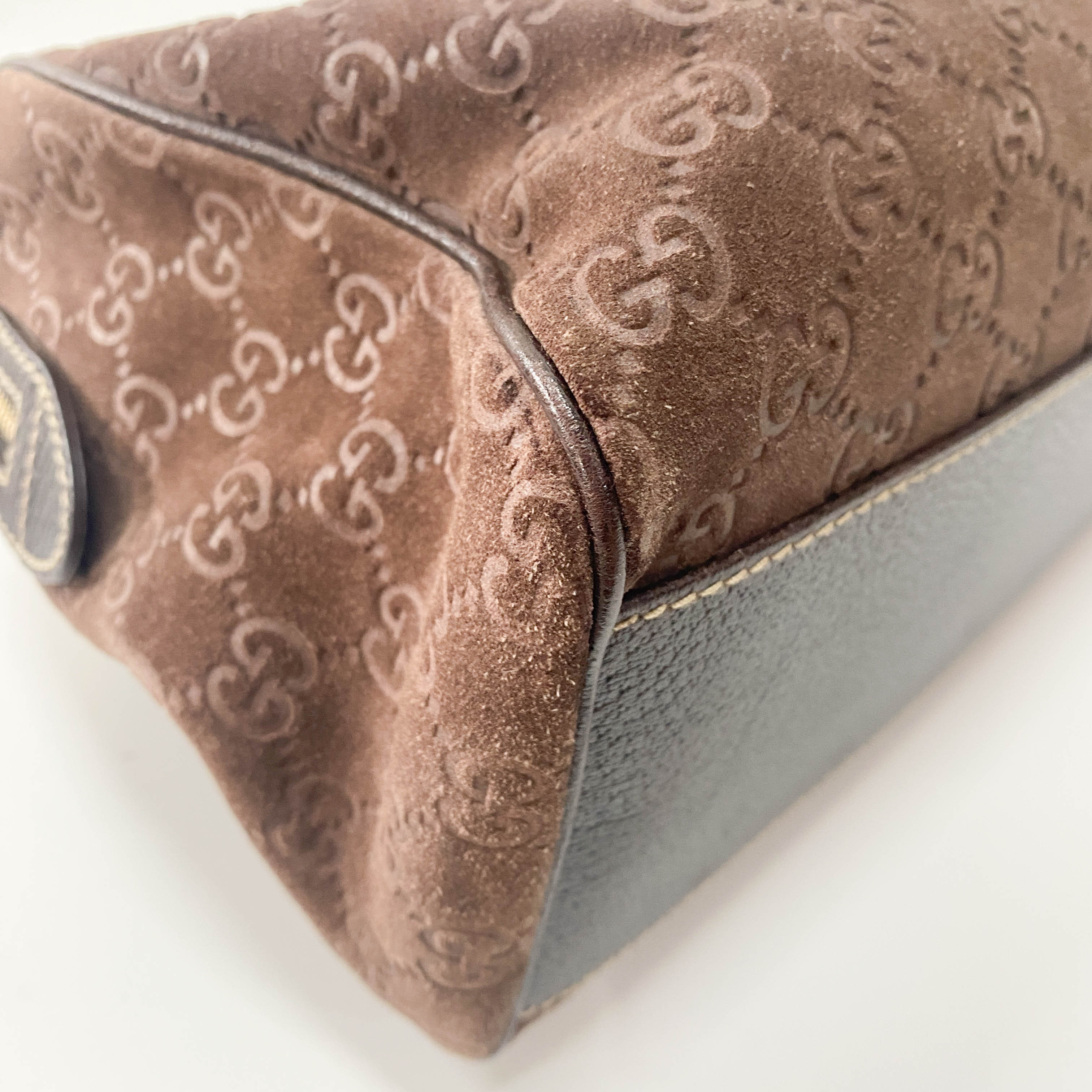 GG Medium Brown Monogram Suede Handbag