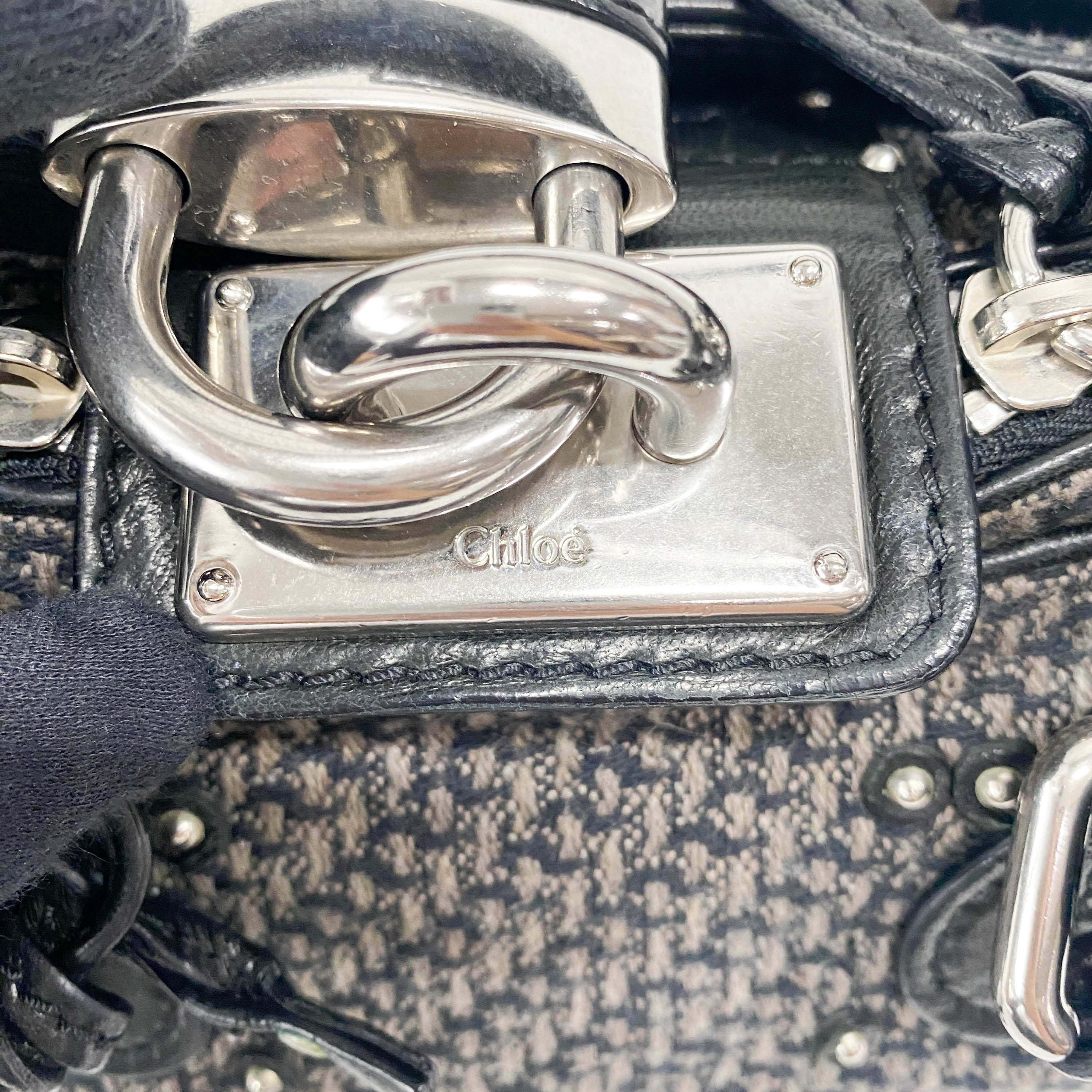 Mini Paddington Black Silver Leather Tweed Handbag