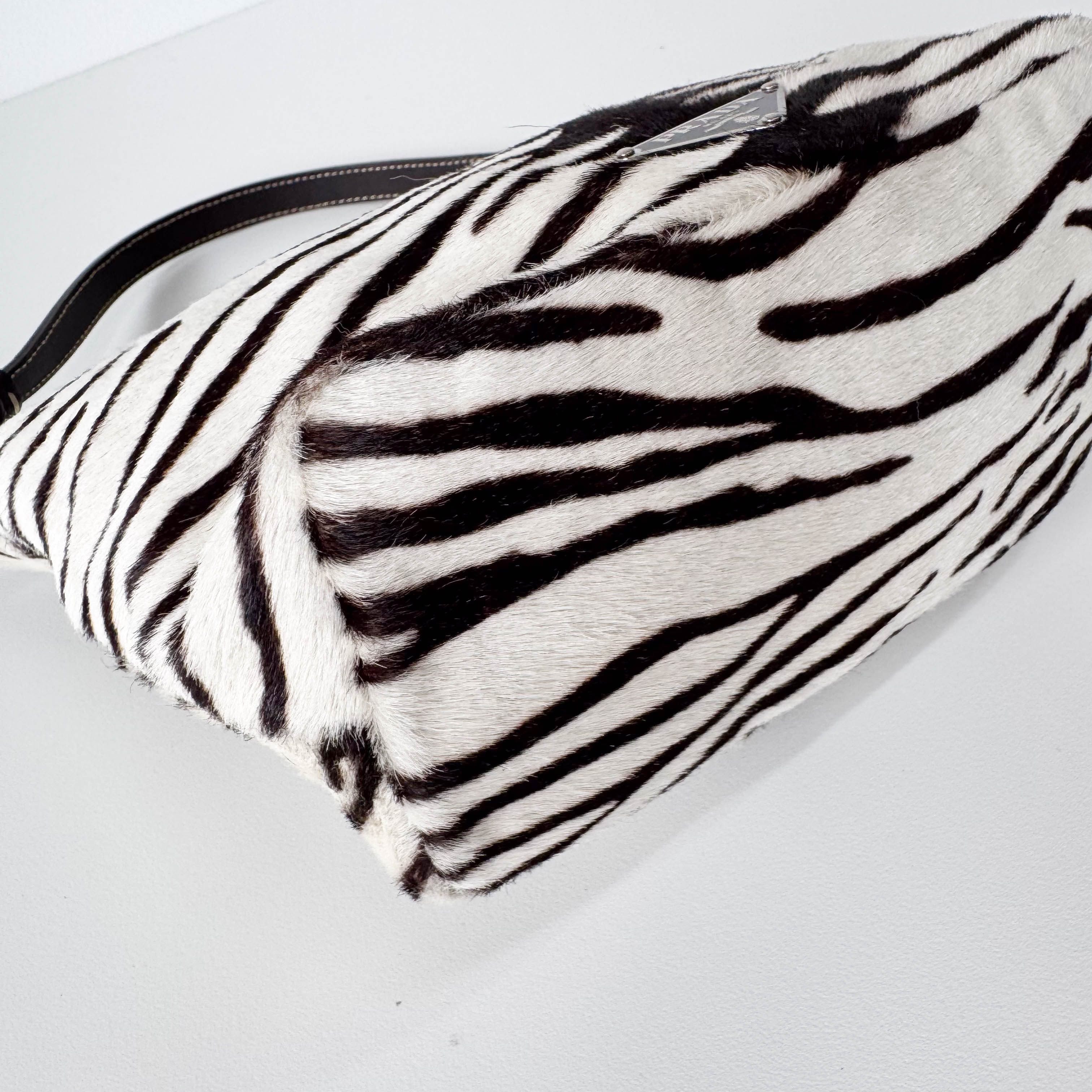 Neutral Zebra Print Pony Hair Shoulder Bag