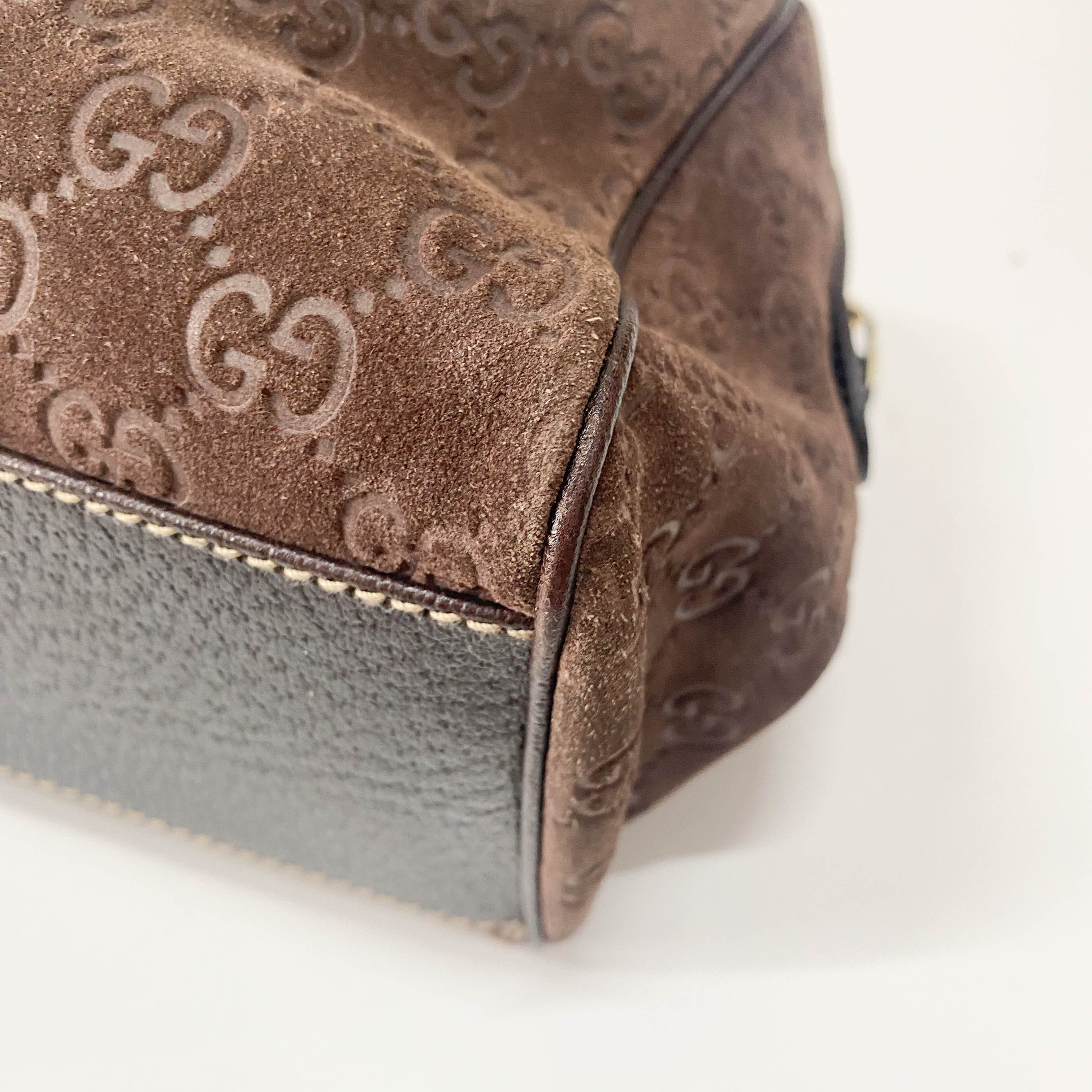 GG Medium Brown Monogram Suede Handbag