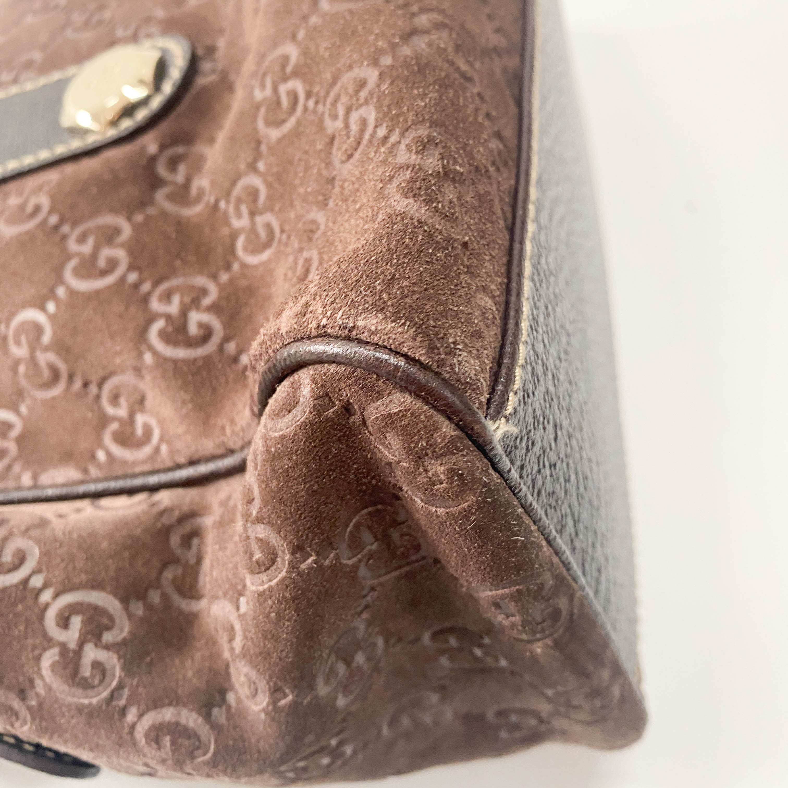 GG Medium Brown Monogram Suede Handbag