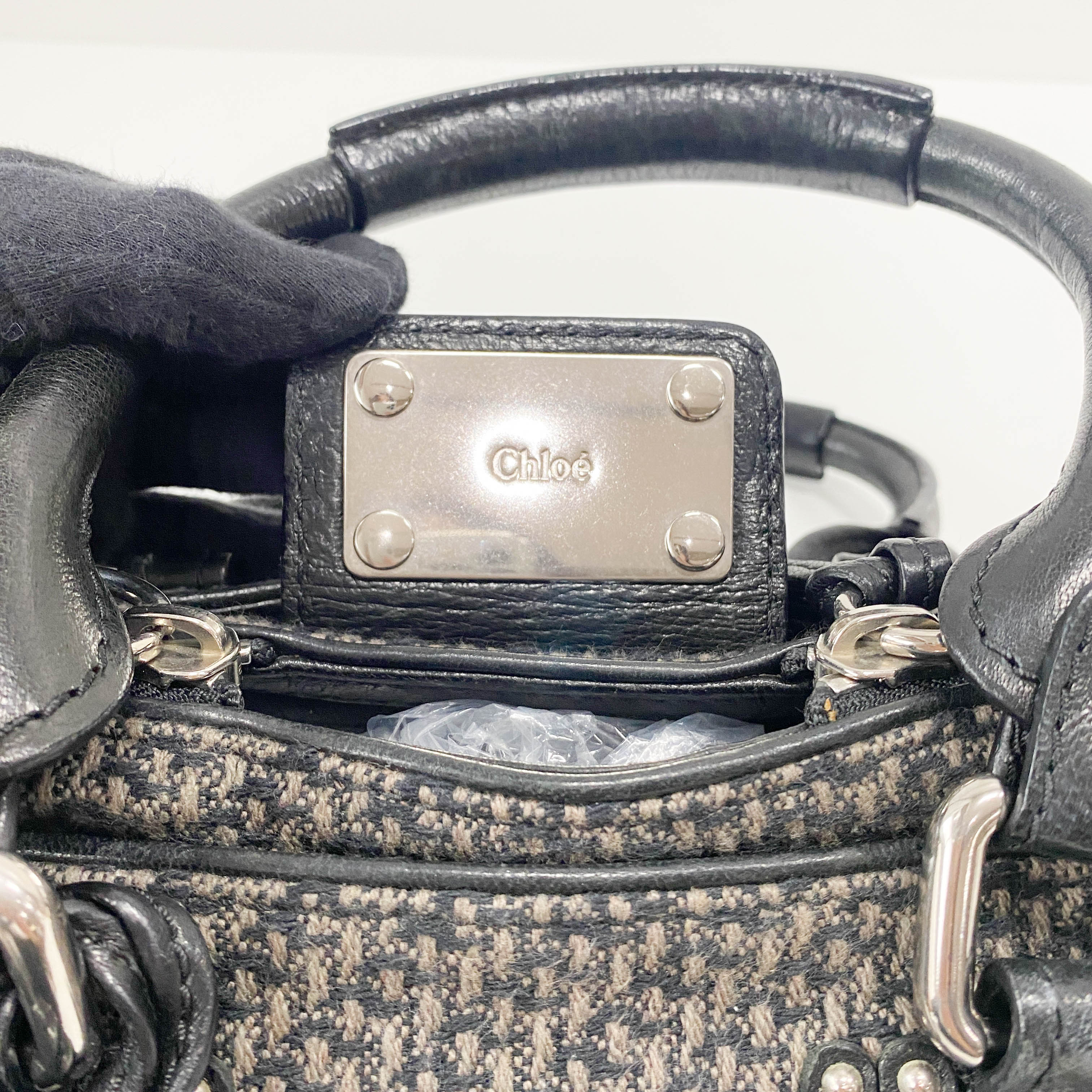 Mini Paddington Black Silver Leather Tweed Handbag