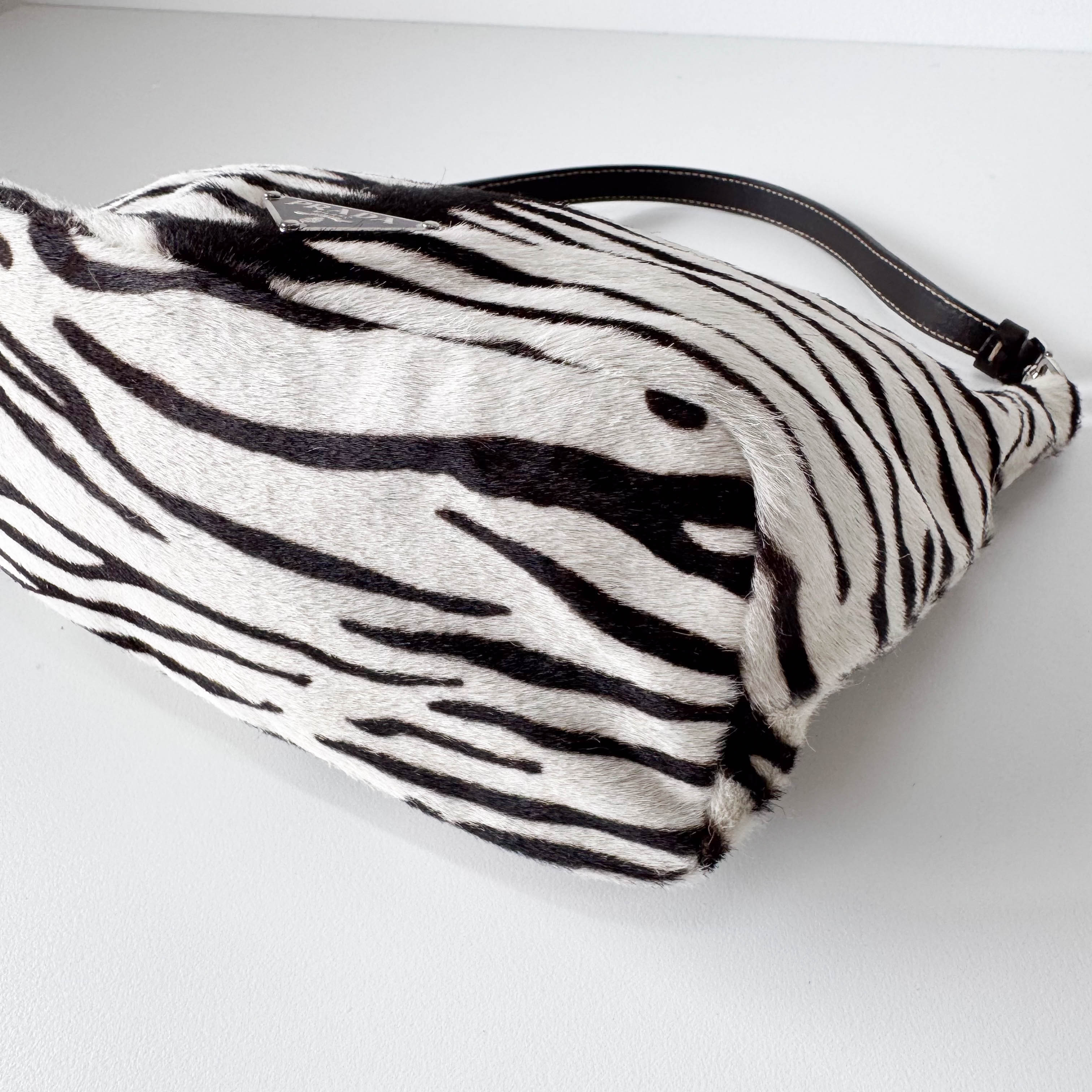 Neutral Zebra Print Pony Hair Shoulder Bag
