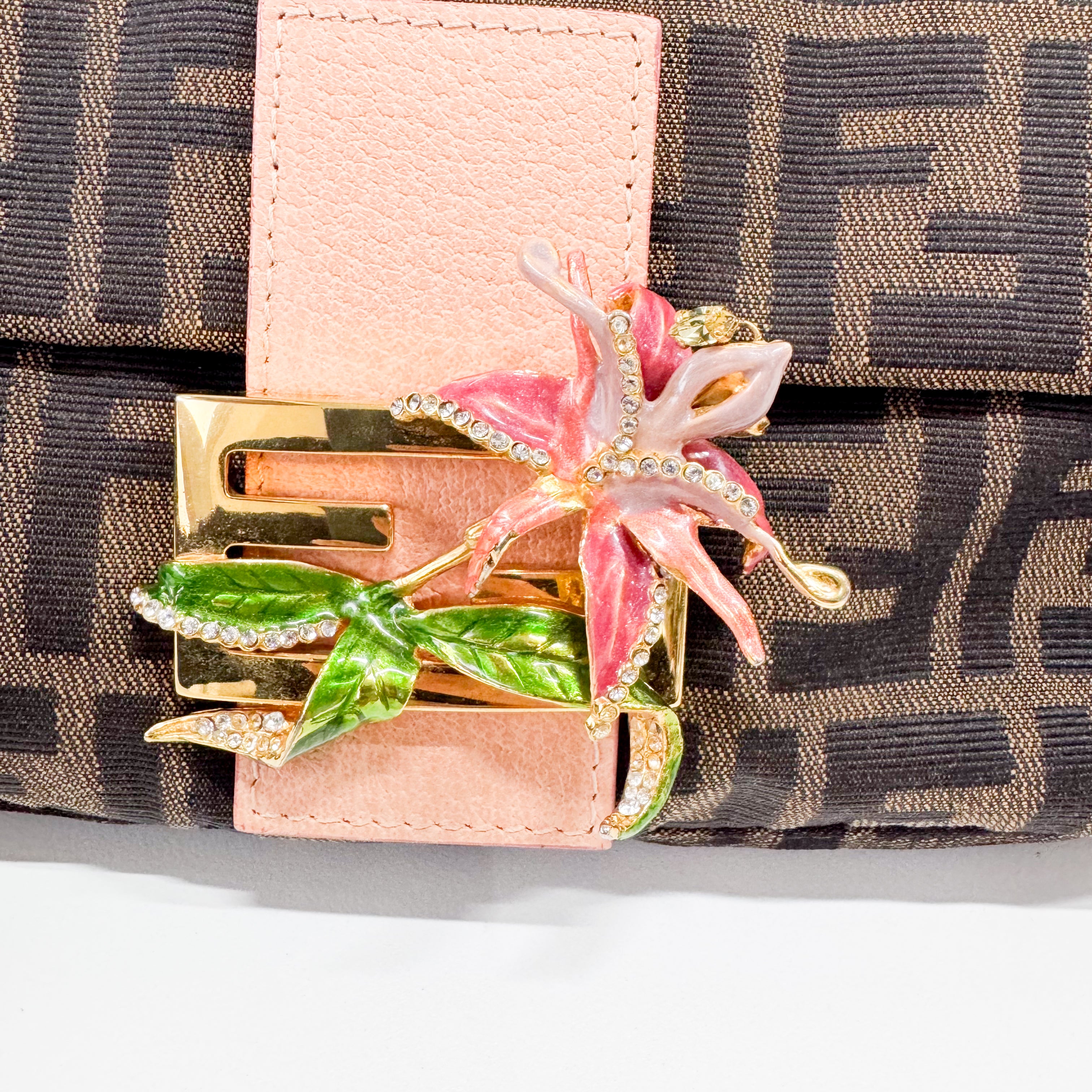 Zucca Baguette with Crystal Flower Shoulder Bag