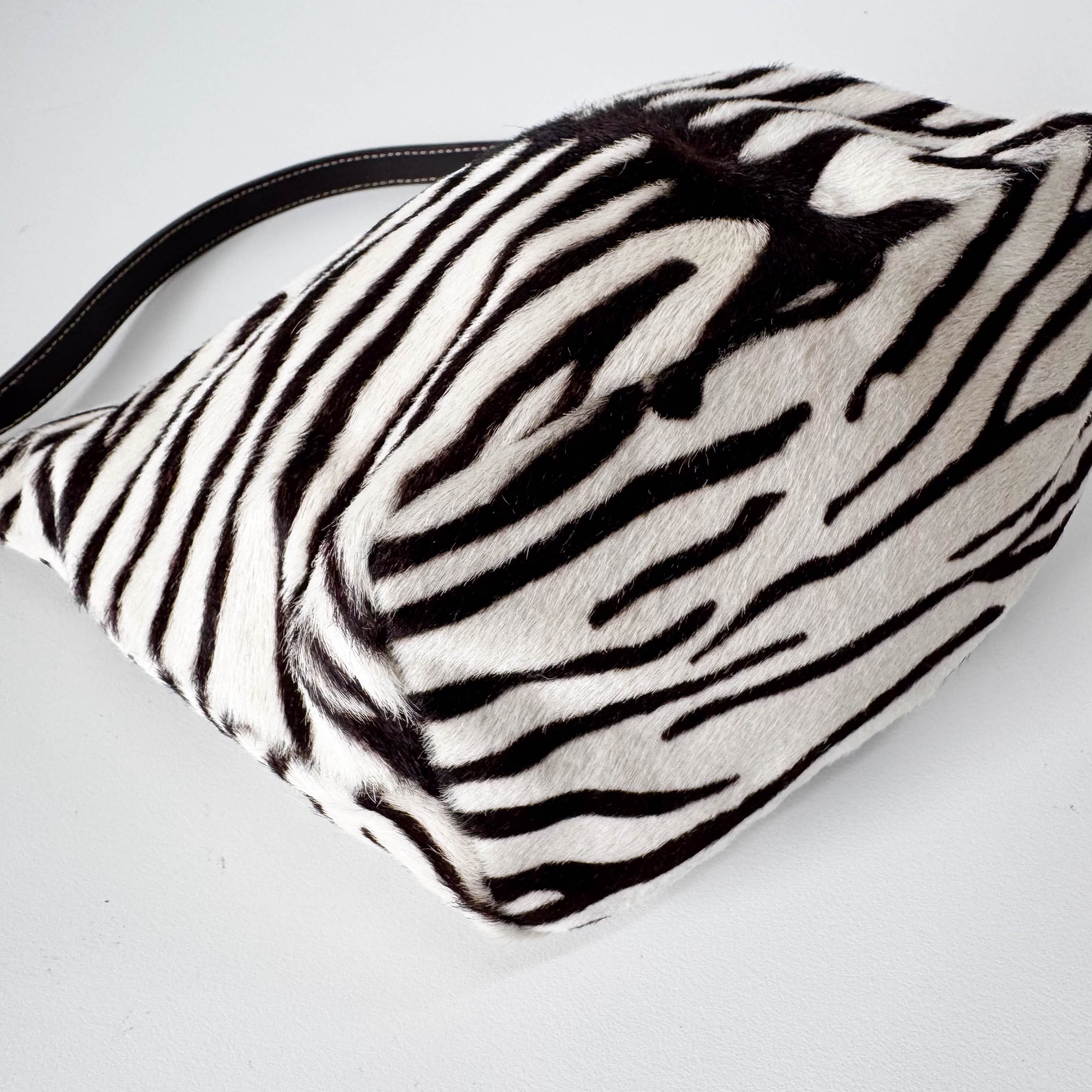 Neutral Zebra Print Pony Hair Shoulder Bag