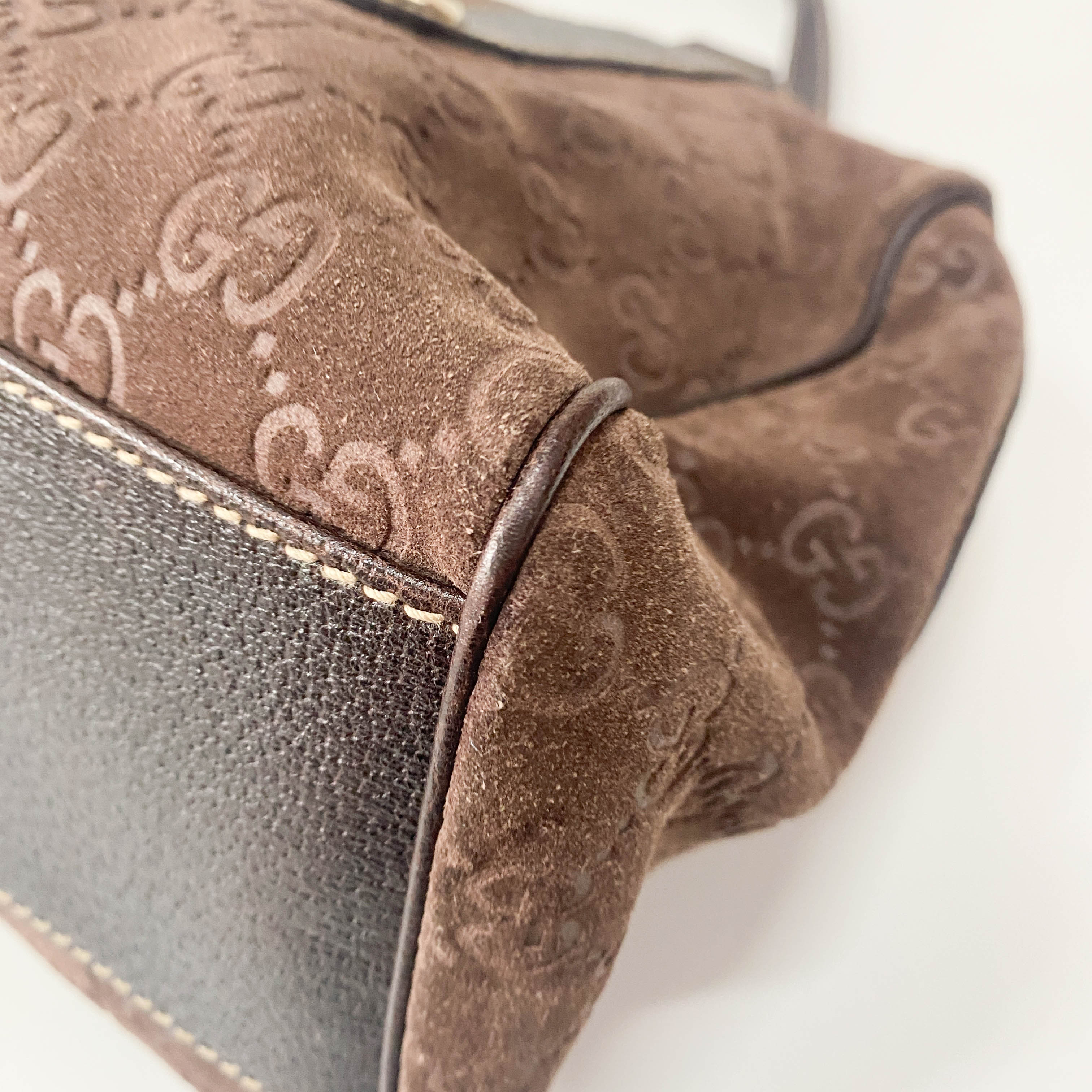 GG Medium Brown Monogram Suede Handbag