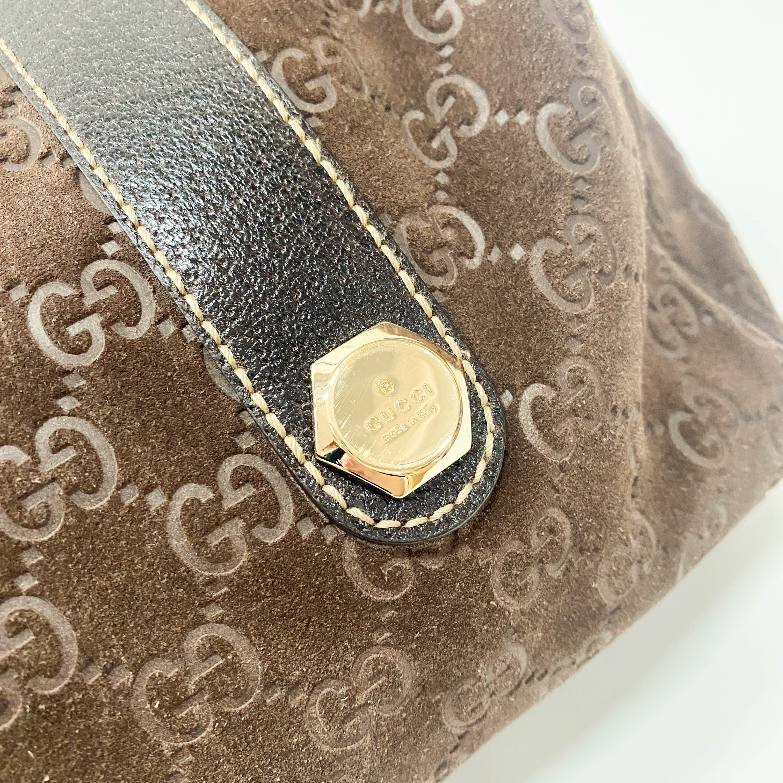 GG Medium Brown Monogram Suede Handbag