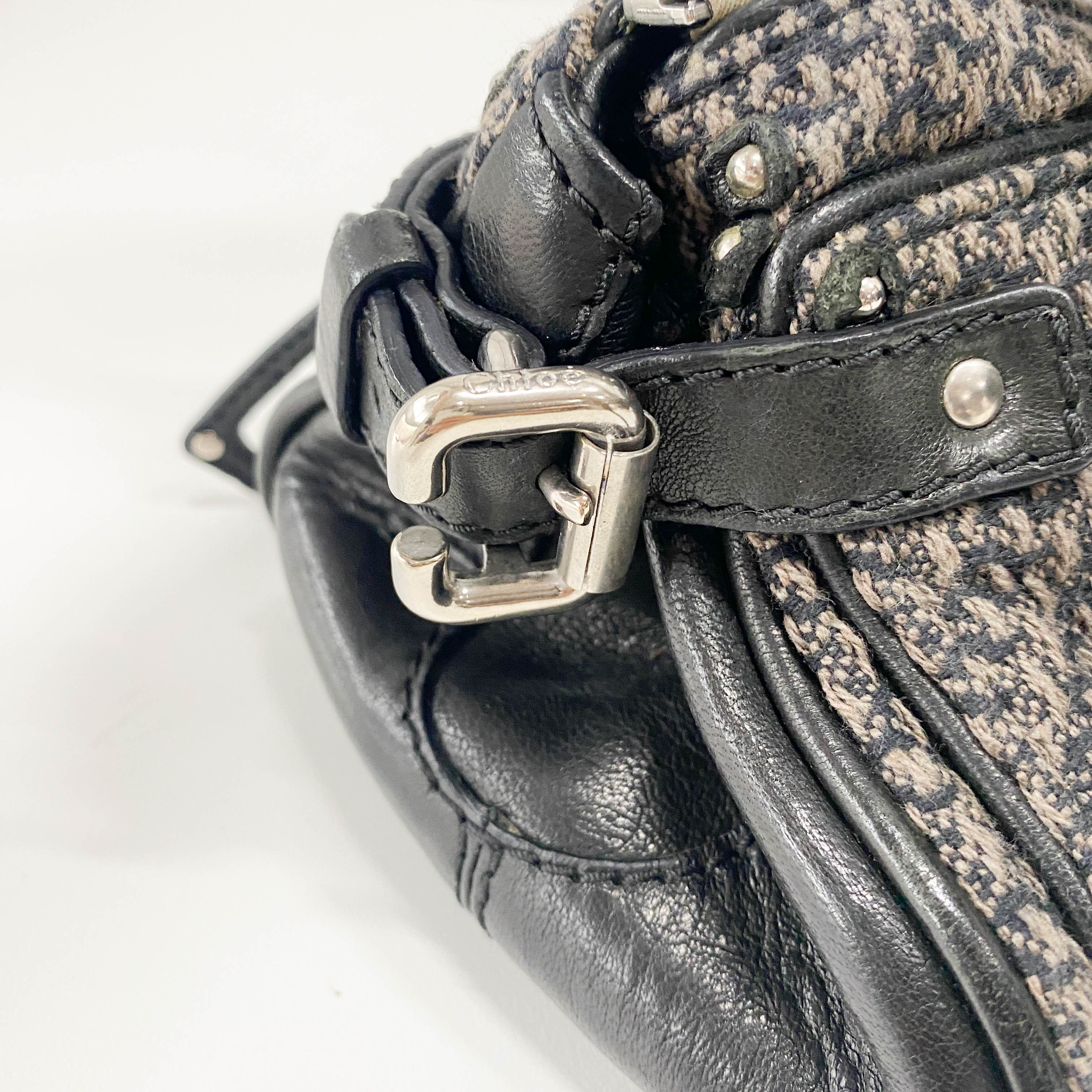 Mini Paddington Black Silver Leather Tweed Handbag